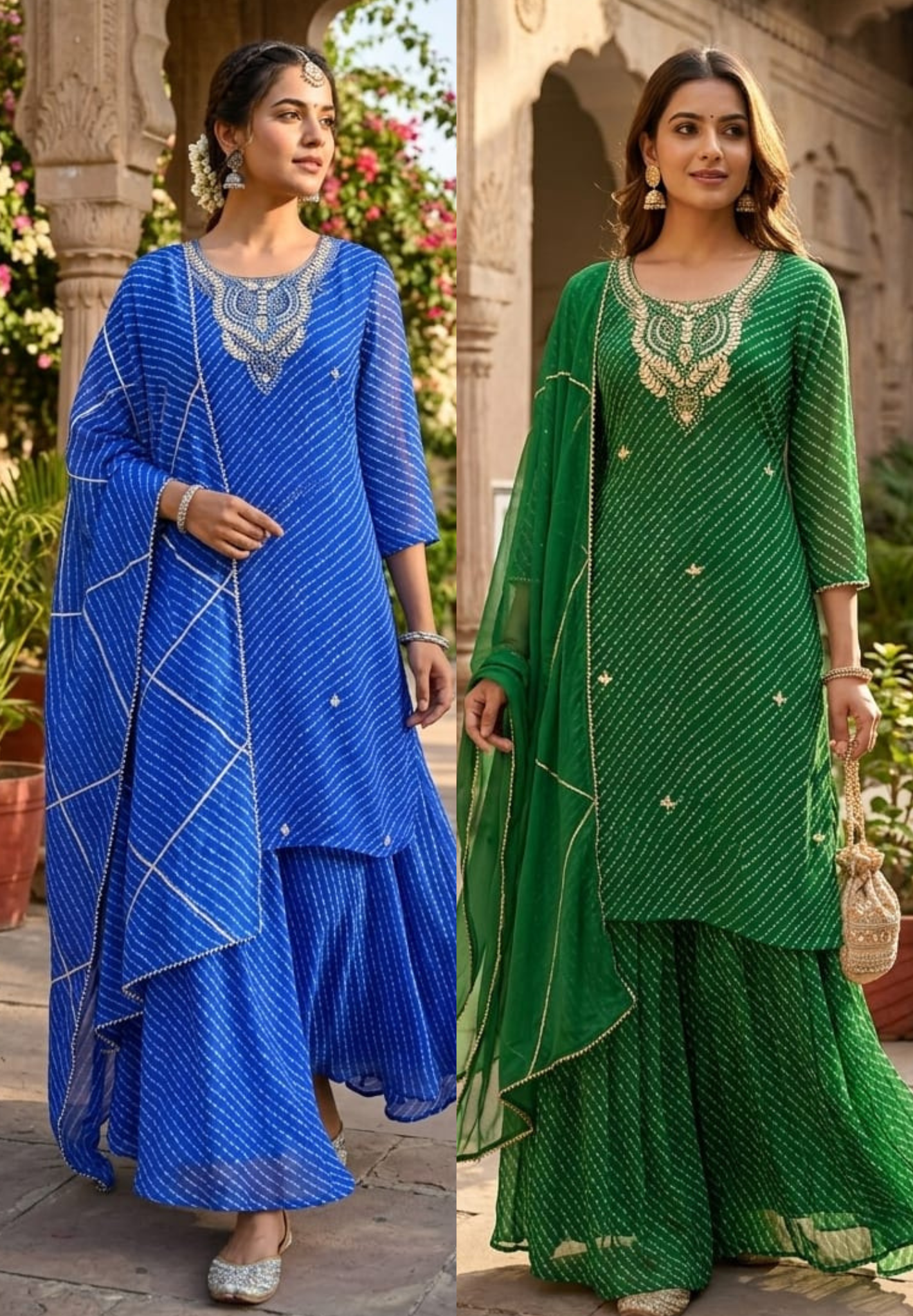 Elegant Traditional Gotta Embroidered Leheriya Pattern Semi Georgette Full Suit Set With Dupatta- 15118