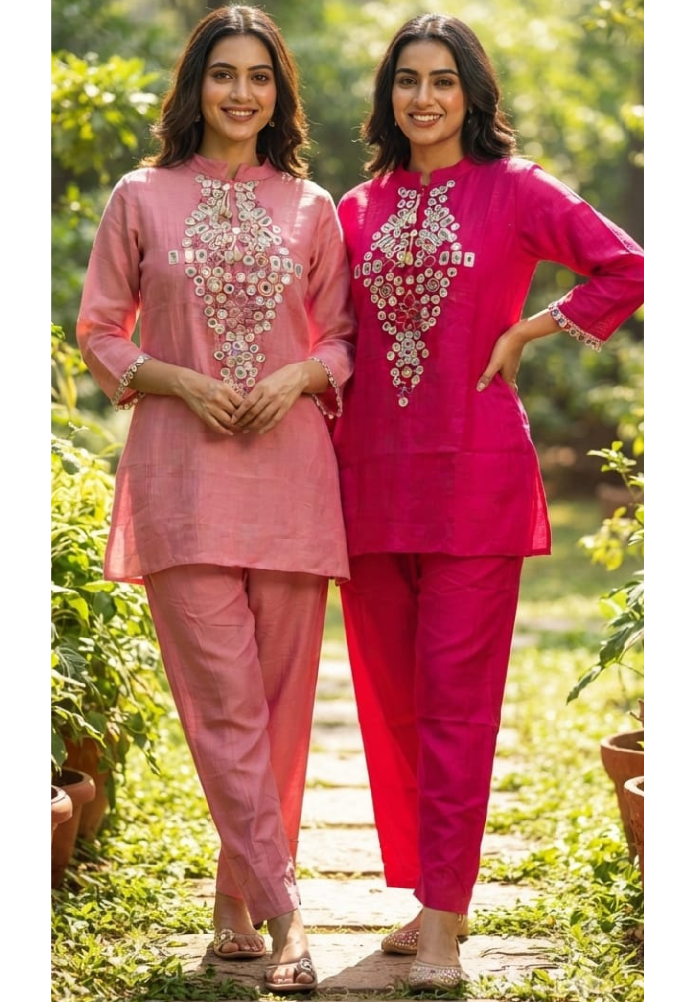 Mul-Chanderi Real Mirror Intricate Embroidery With Shell Touch Co-Ord Set- 15398
