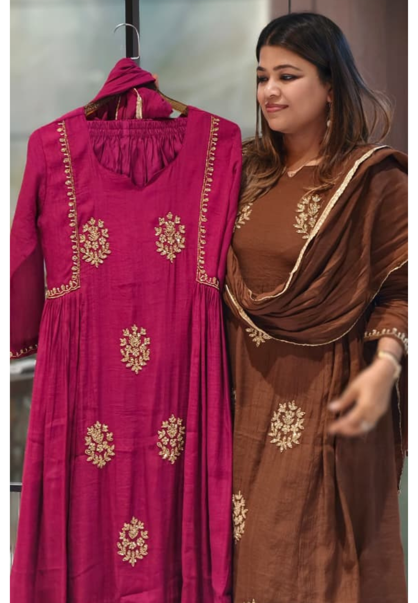 Crush Surat Mul-Chanderi Embroidered Side Pleated A-Line Full Suit Set with Dupatta- 15423