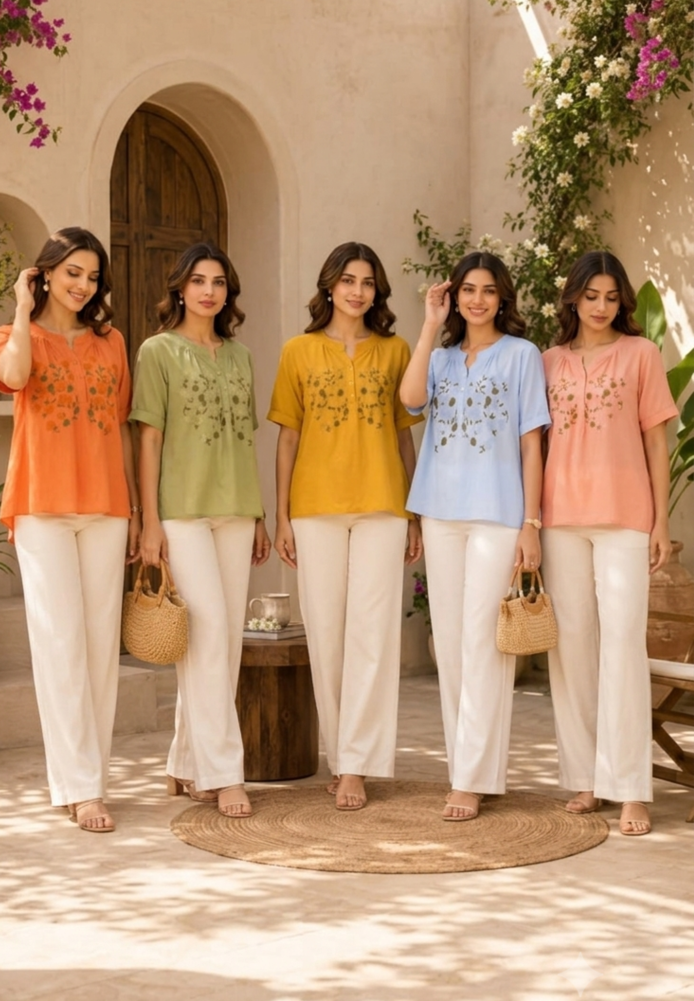 Women's Lightweight Floral Embroidered Peasant Top- 15132