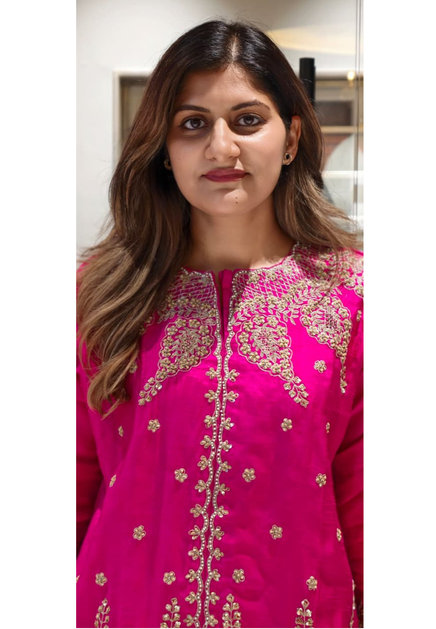 Fuschia Heavy Intricate Placement Embroidery Luxury Russian Silk Indo-Wear Kurta With Harem Pant- 12594