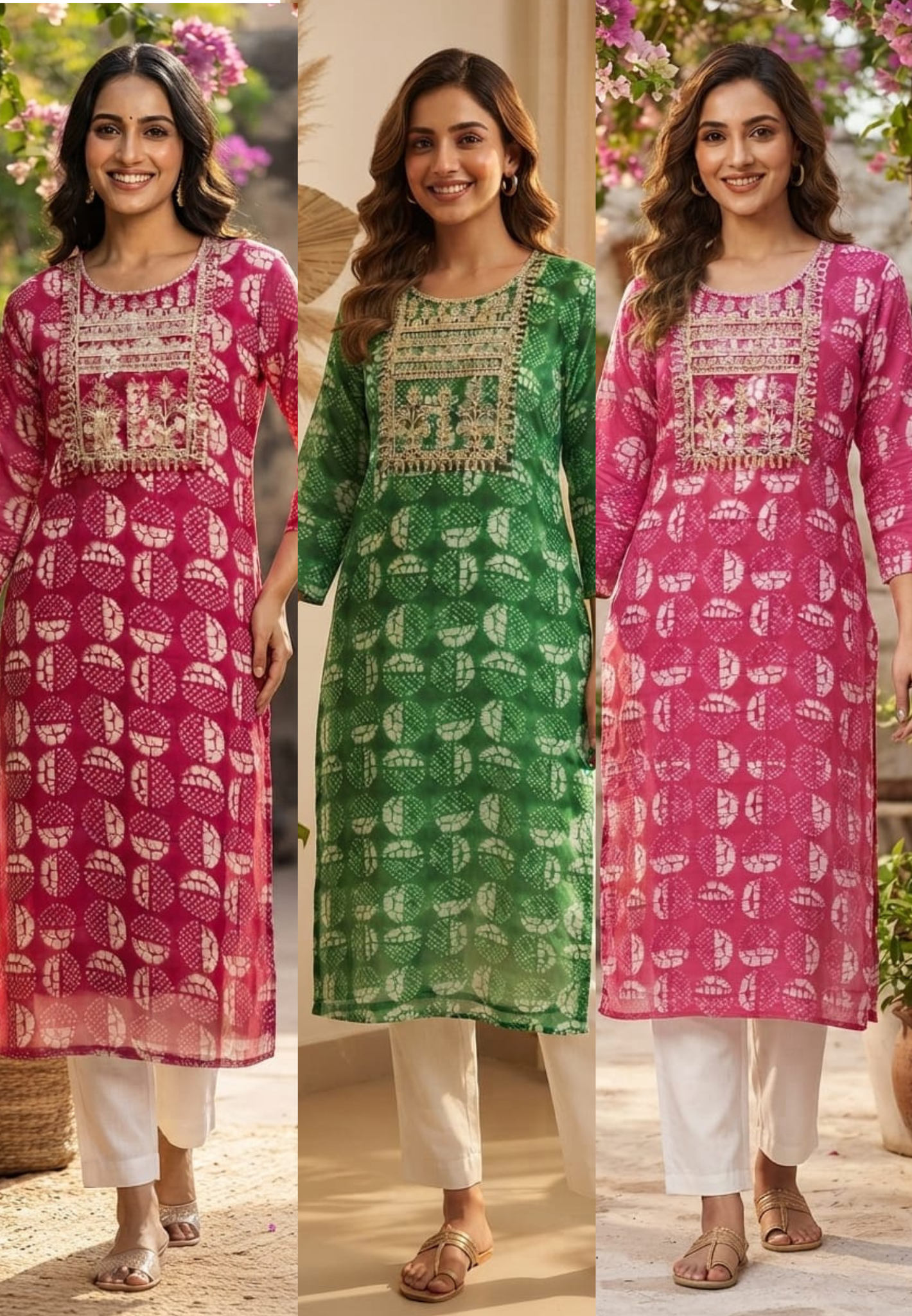 Women's Georgette Printed Kurti with Machine Embroidered Yoke Straight Fit-15478
