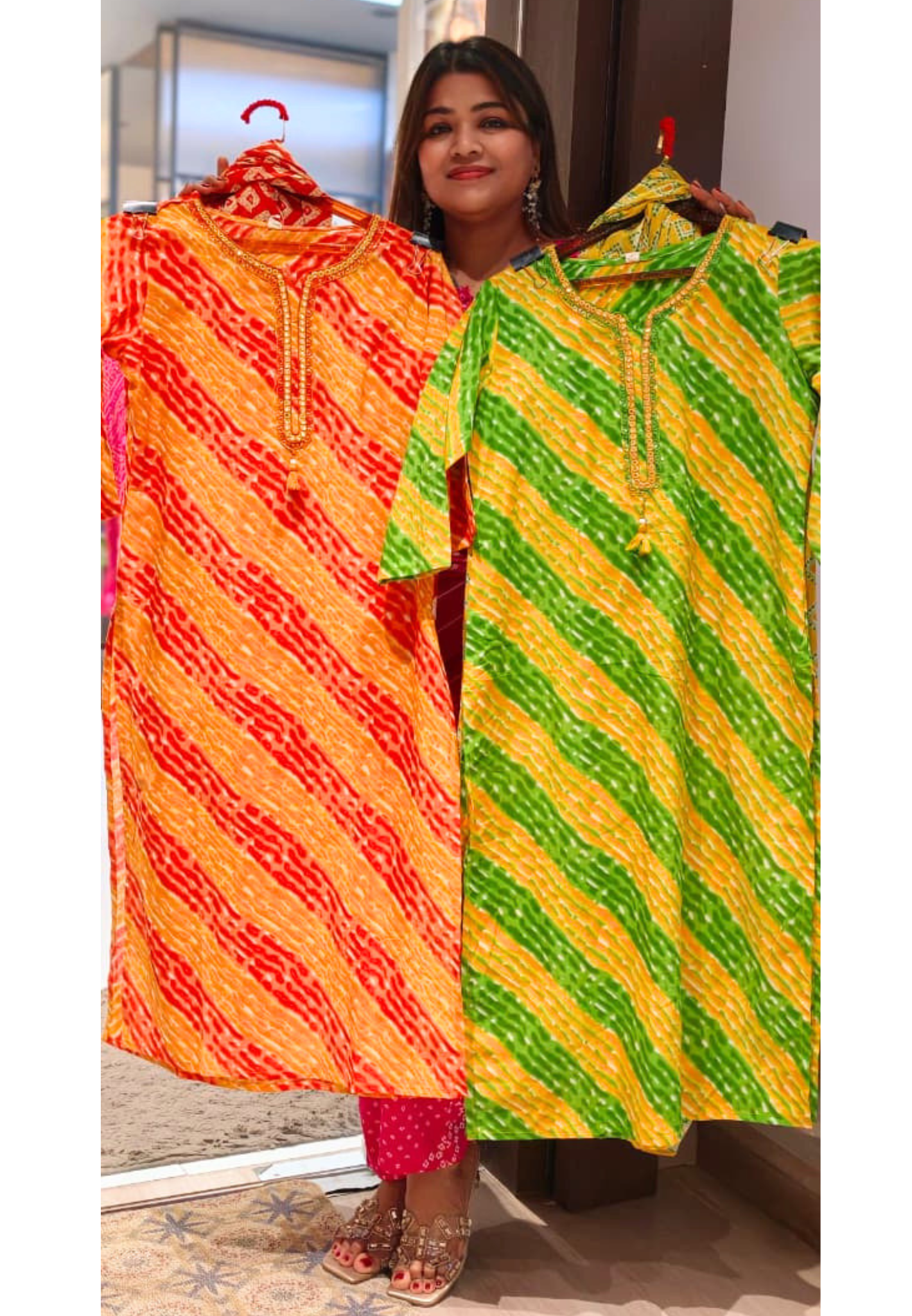 Premium Cotton Leheriya Bandhani Print Kurta Set with Matching Dupatta and Bottom-15474