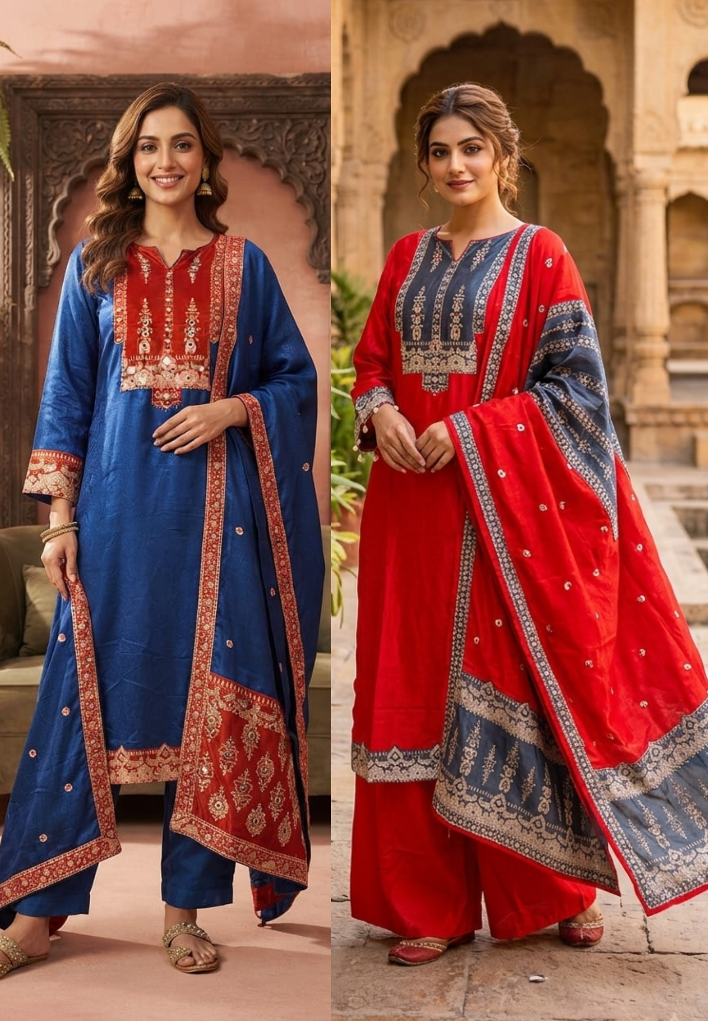 Kodi Accent Mirror Work Intricate Embroidery Printed Full Suit Set With Dupatta- 15678