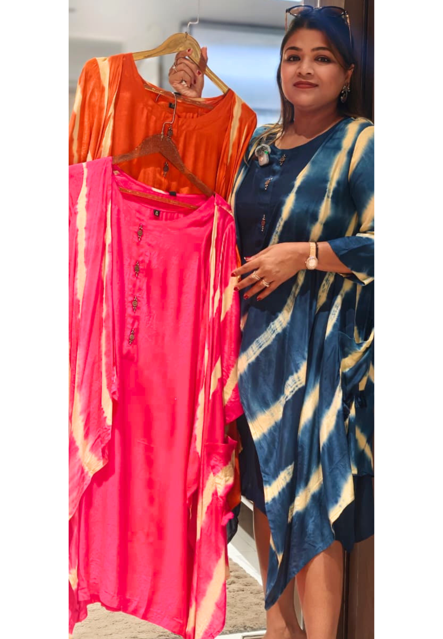 Slub Cotton Lehriya Shrug Below Knee Length Indowestern Frock-15582