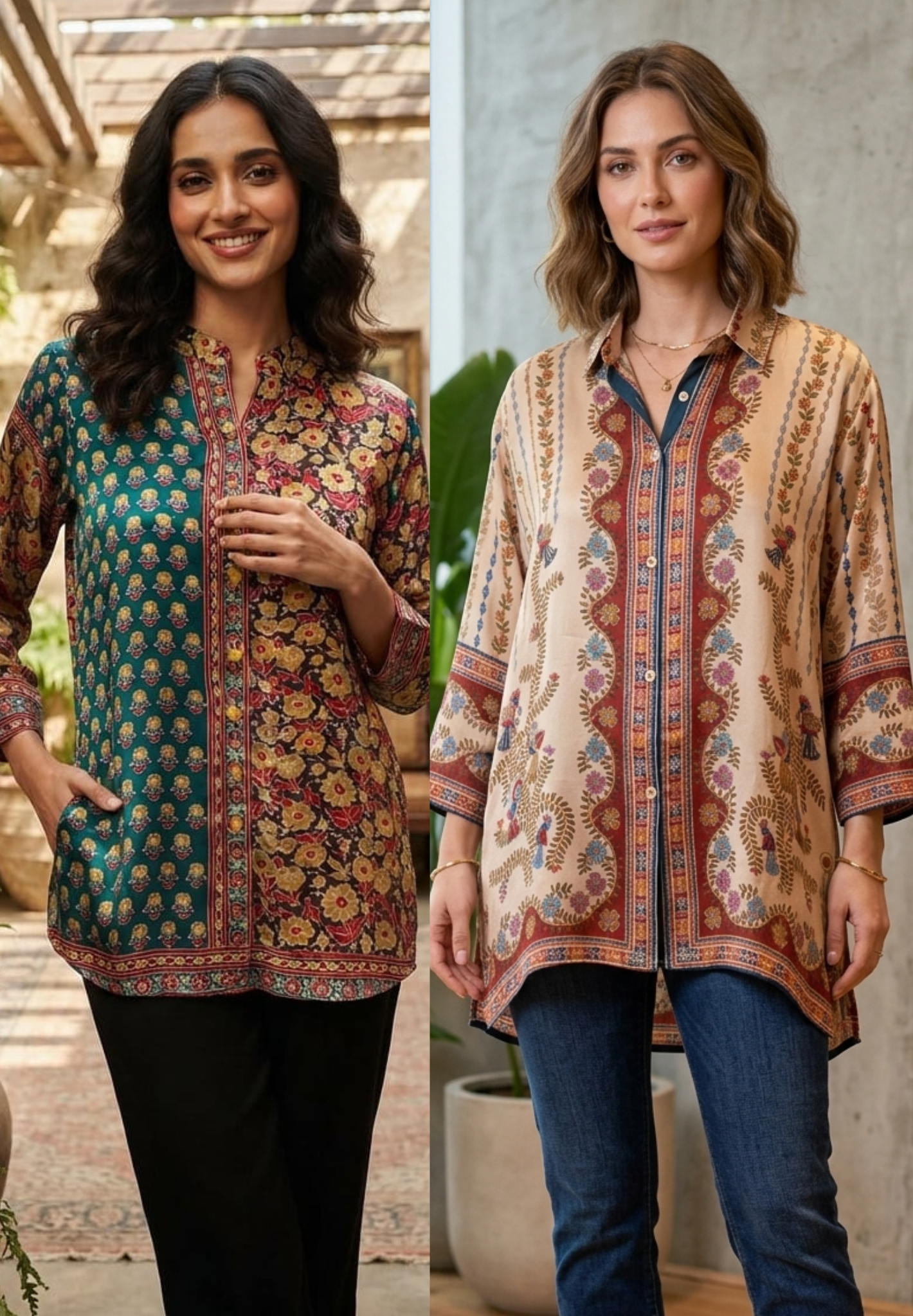 Floral Placement Prints Flowy Casual Wear Crepe Shirt- 15634
