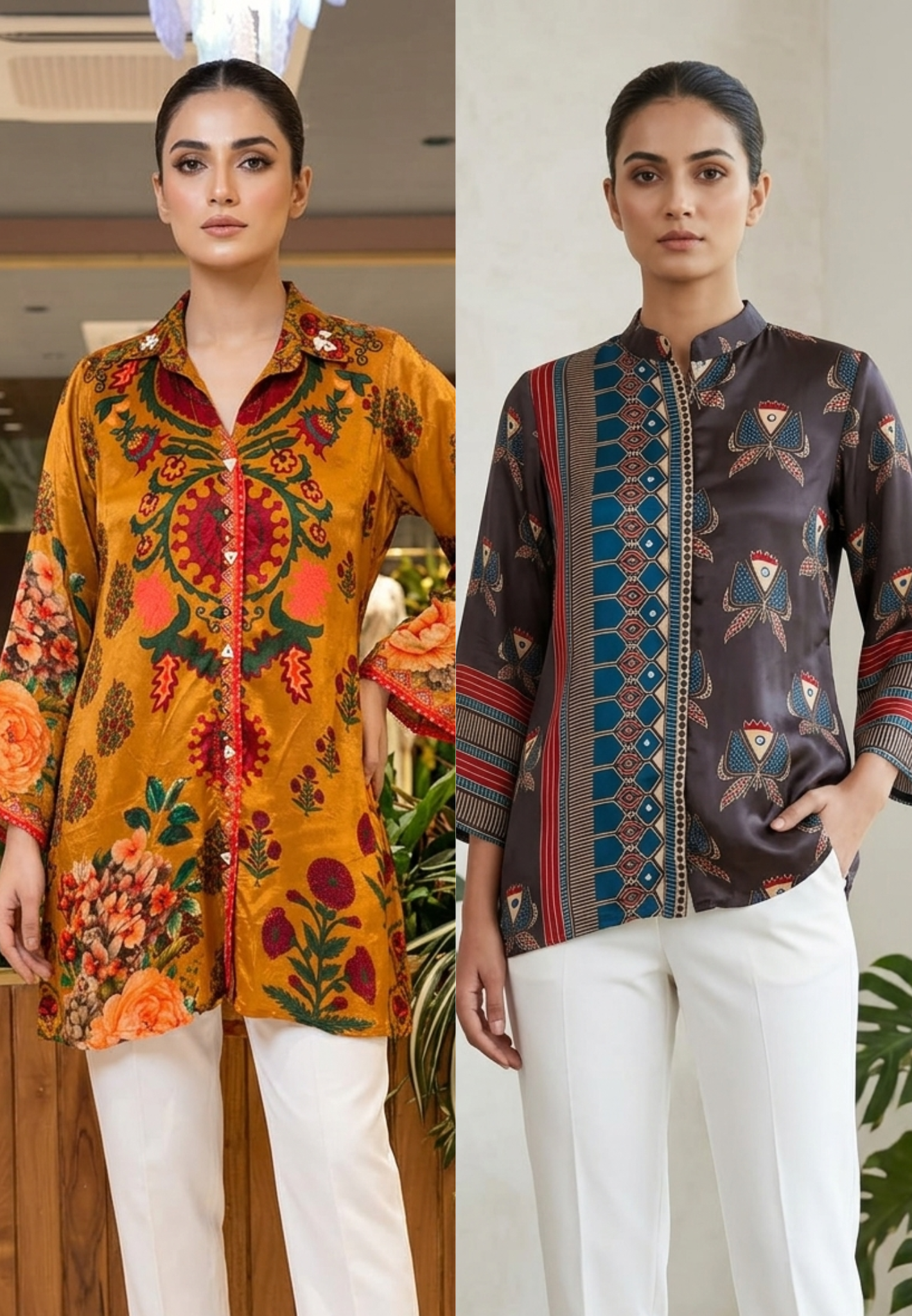 Colorful Multi Floral Prints Flowy Crepe Casual Wear Shirt- 15643