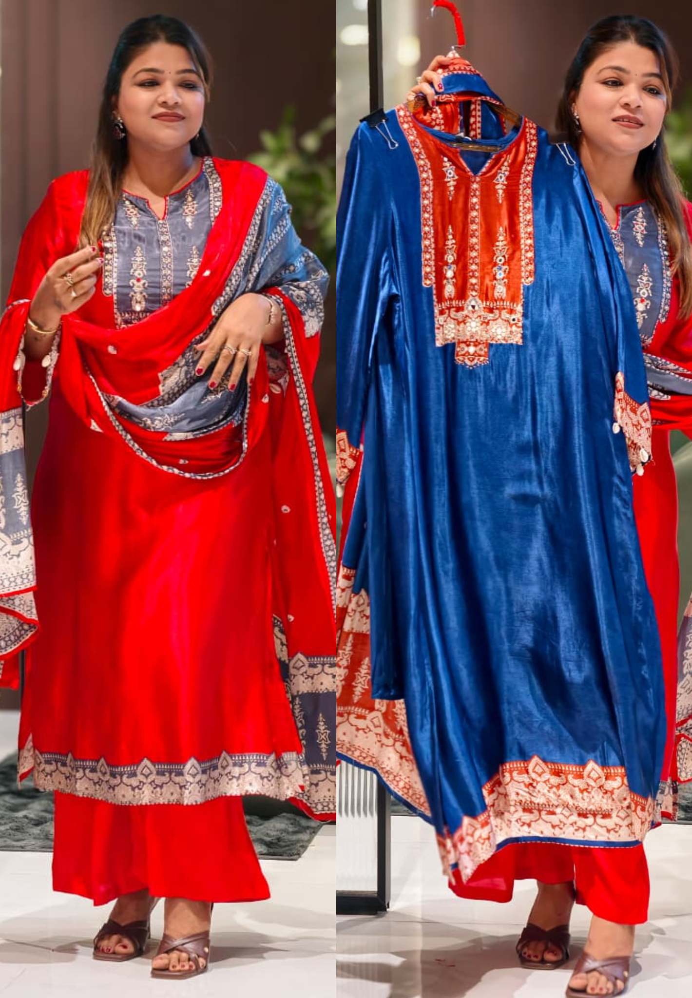 Kodi Accent Mirror Work Intricate Embroidery Printed Full Suit Set With Dupatta In Gajji Silk Fabric- 15678