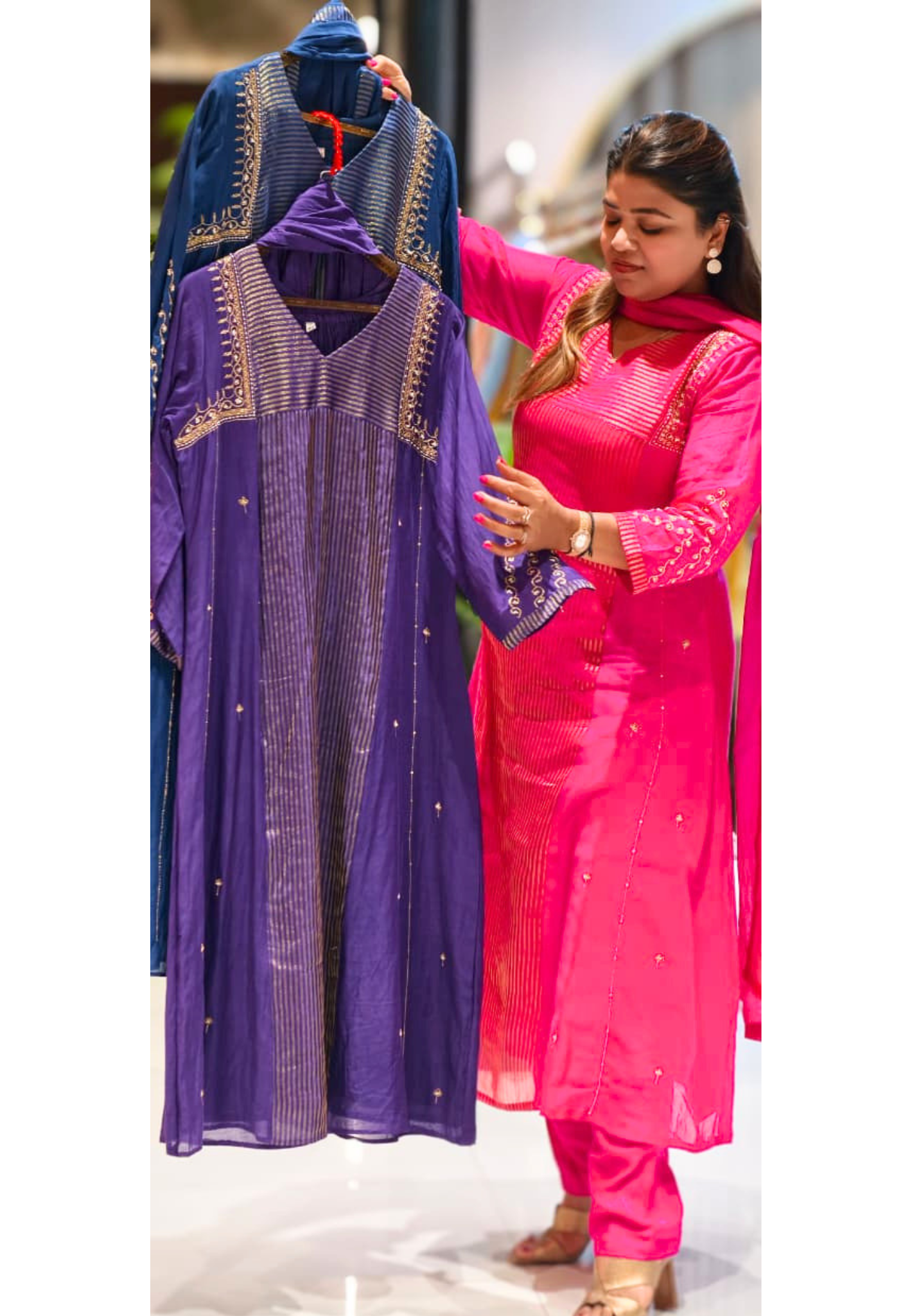 Banarasi Mul Chanderi Golden Striped Zardosi Embroidered A-Line Full Suit Set With Matching Dupatta- 15803