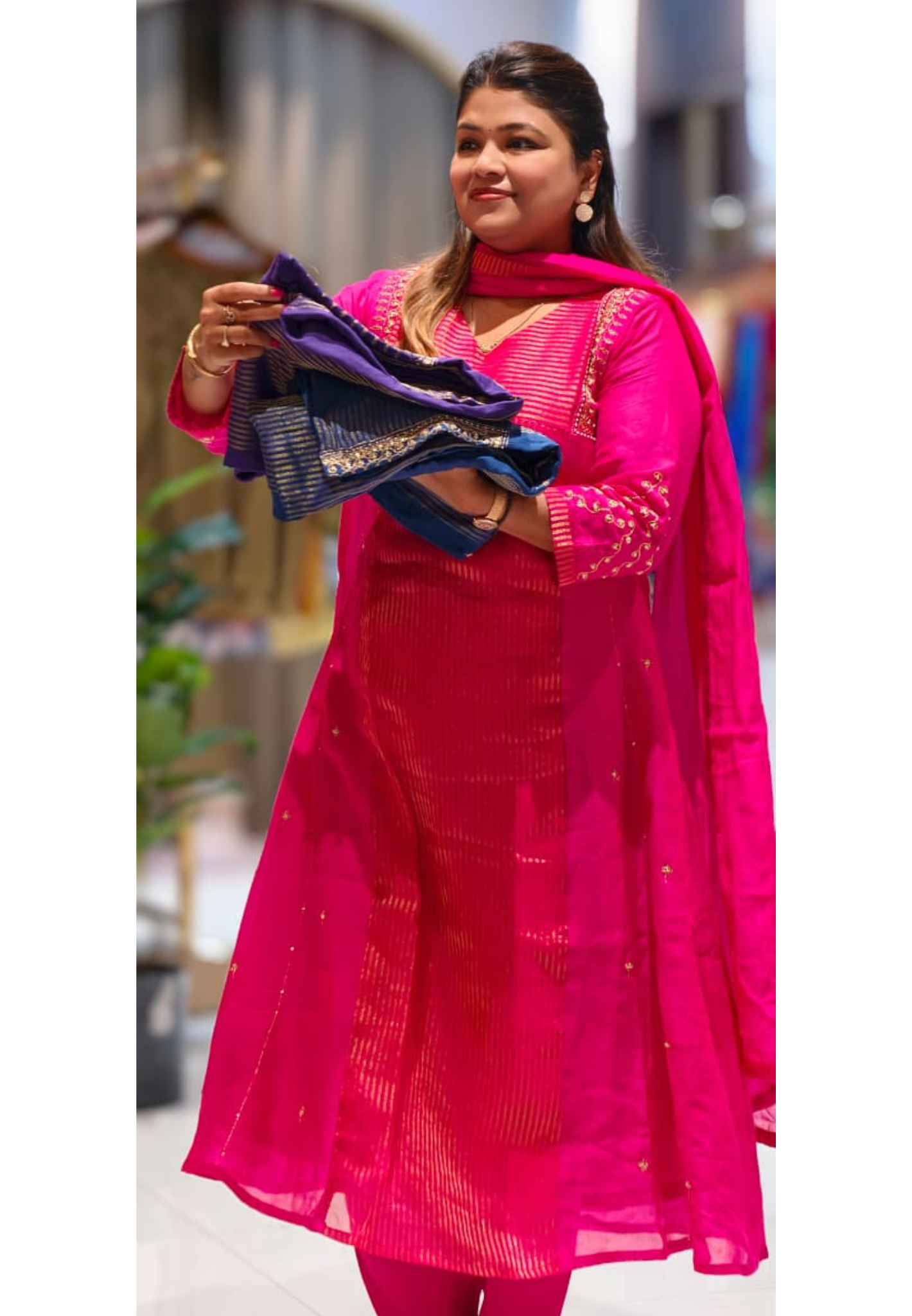 Banarasi Mul Chanderi Golden Striped Zardosi Embroidered A-Line Full Suit Set With Matching Dupatta- 15803
