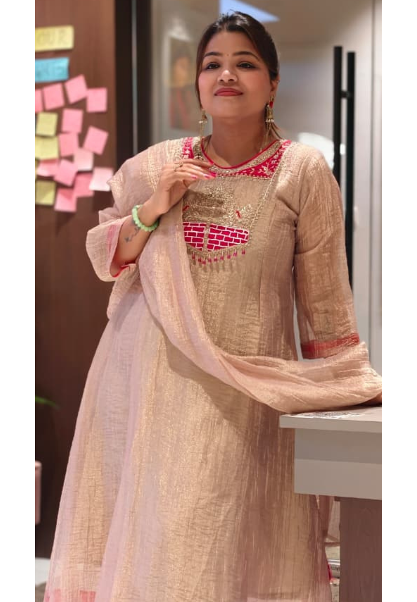 Graceful Pastel Ethnic Kurta with Statement Embroidered Neckline Salsa A-Line Full Suit Set With Dupatta- 15765
