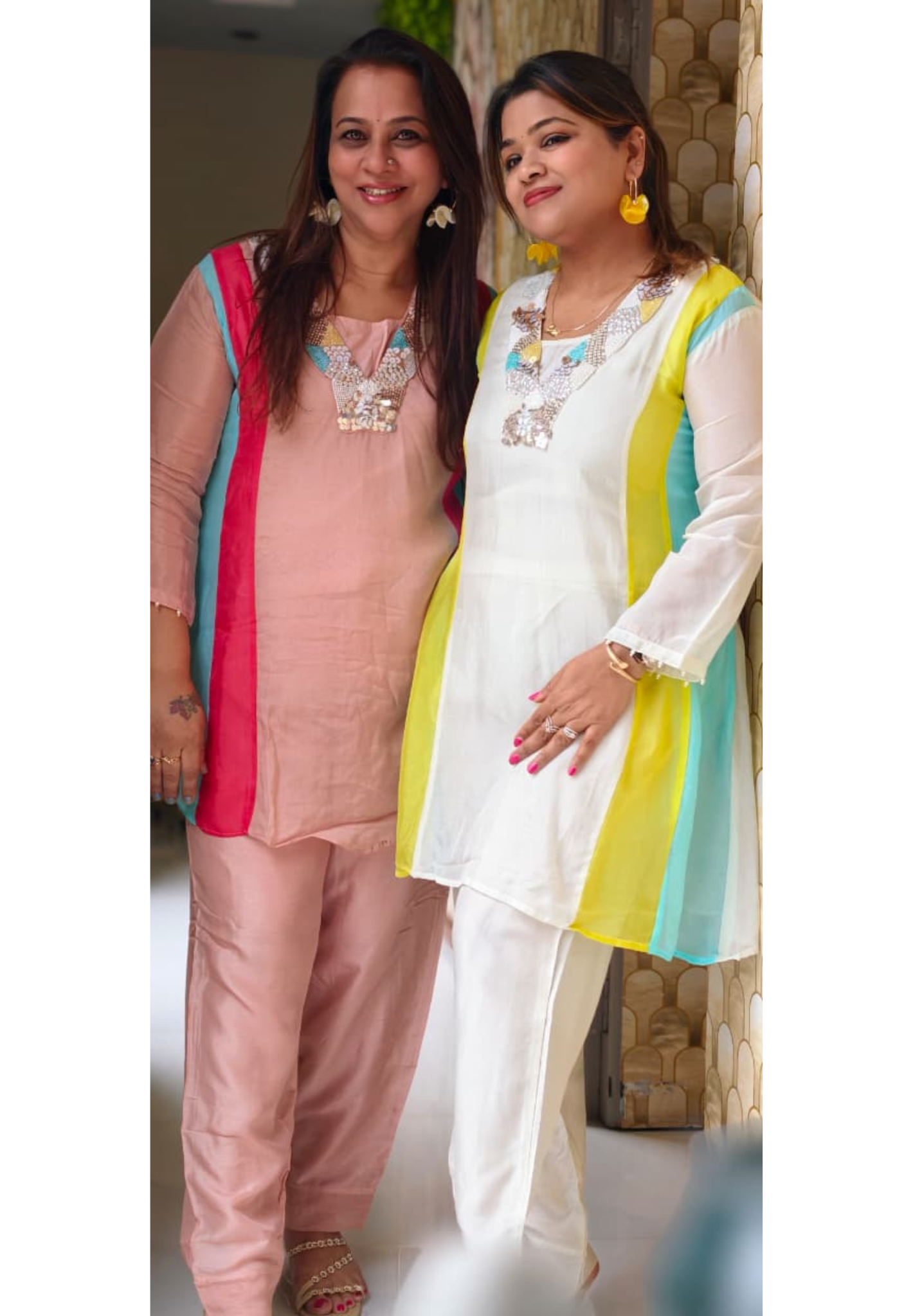 Handcrafted Neck Embroidery Royal Pastel Multicolor Panelled Kurta Pant With Inner- 15850