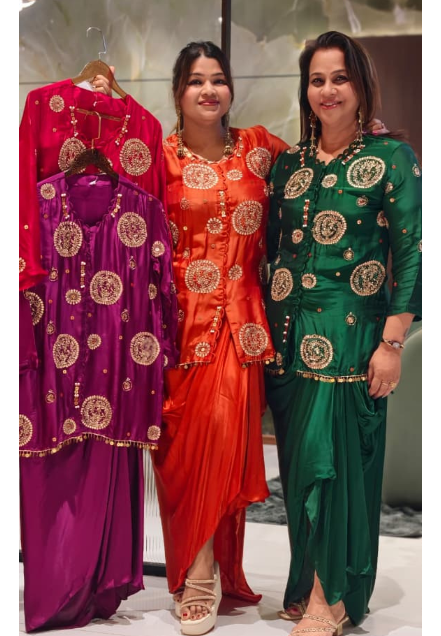 Heavy Handwork Premium Gotta With Sequin & Pearl Elegance Modal Satin Festive Co-Ord Set With Drape Skirt Bottom- 15854