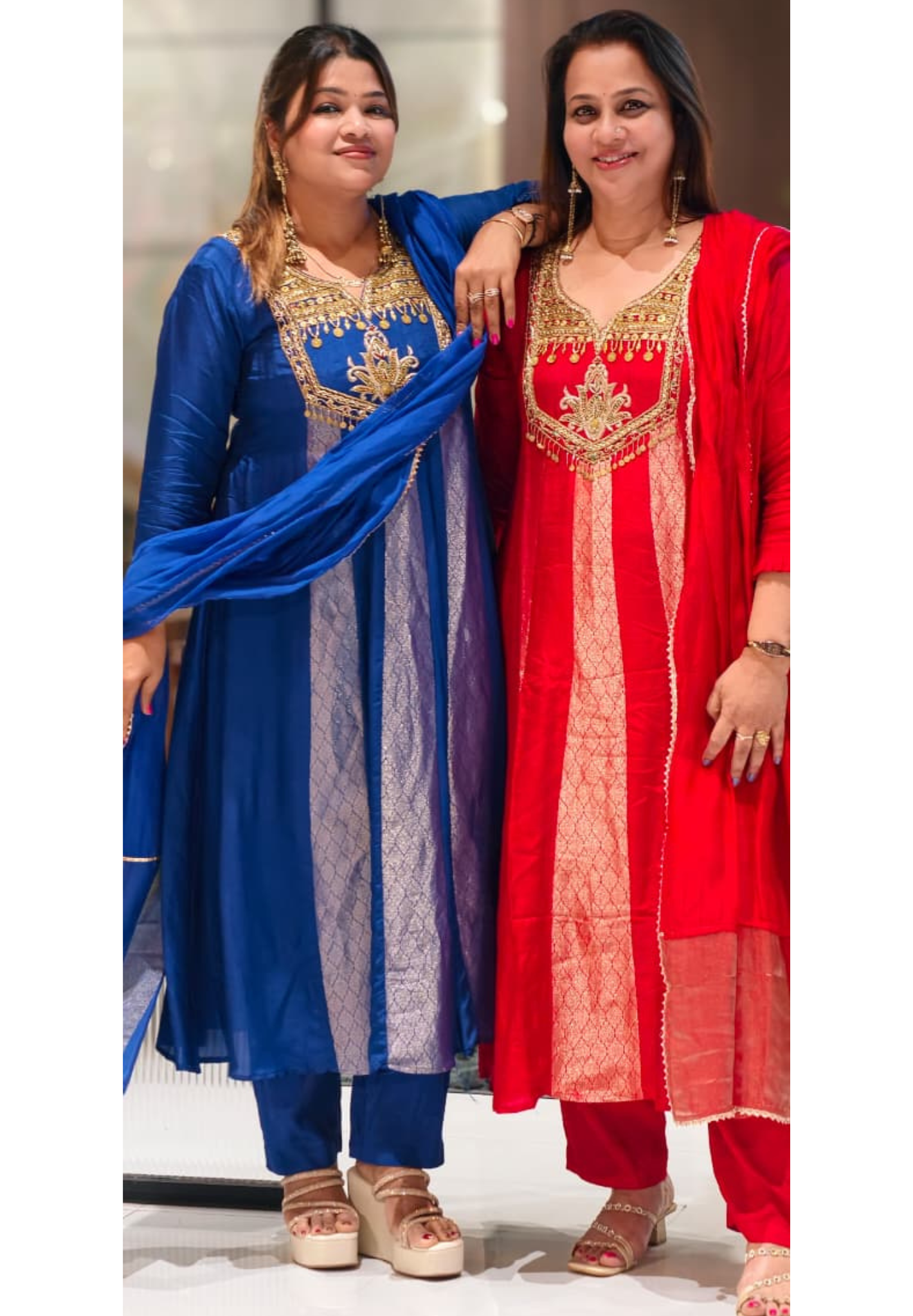 Scarlet Grand Regal Gold Embroidered Festive Ensemble Brocade Panels Russian Silk Anarkali Full Suit Set With Dupatta- 15811