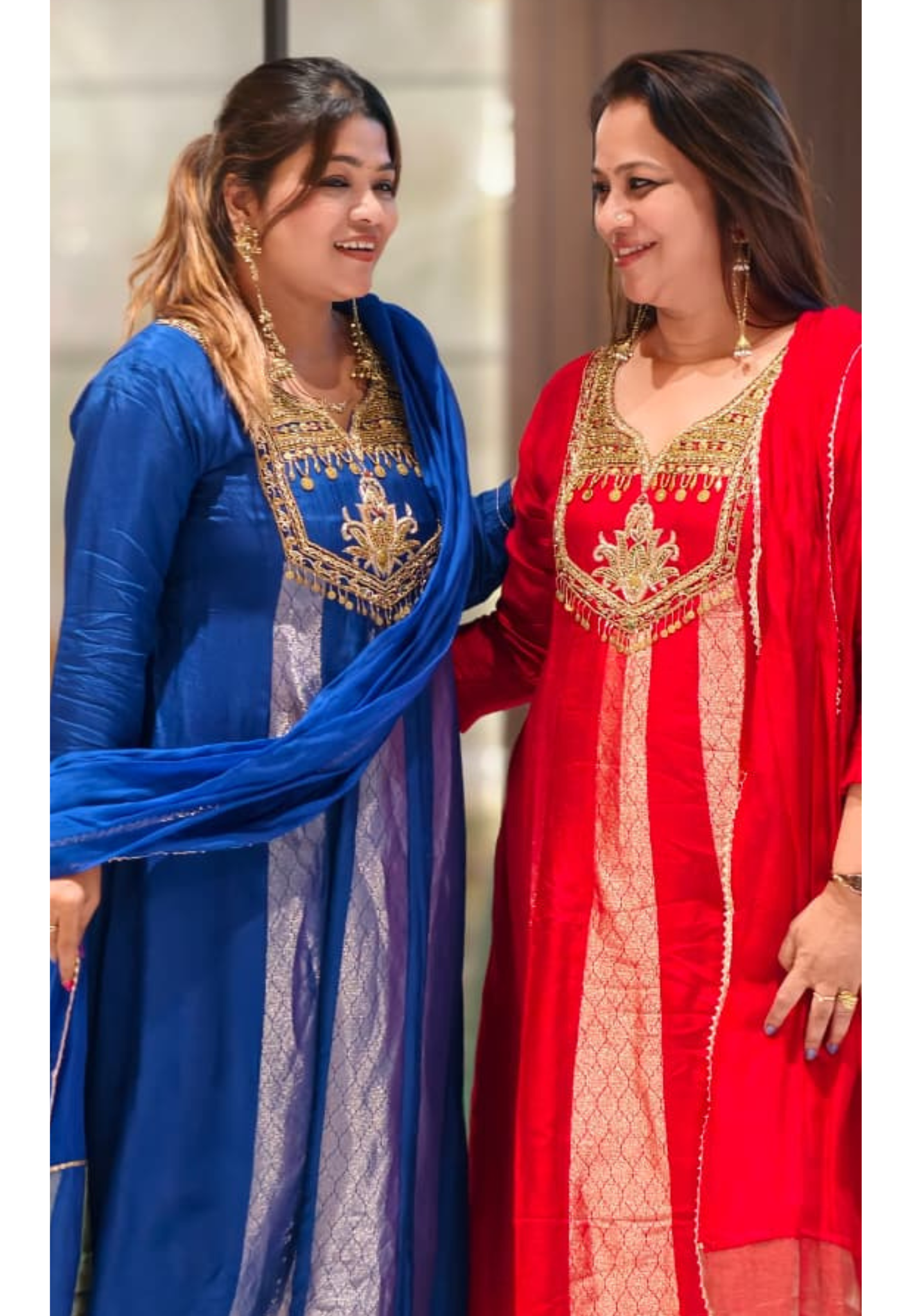 Scarlet Grand Regal Gold Embroidered Festive Ensemble Brocade Panels Russian Silk Anarkali Full Suit Set With Dupatta- 15811