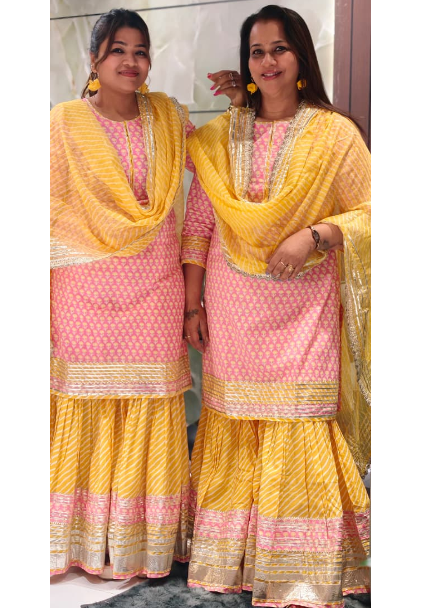 Pure Cottom Elegant Gotta Patti Work Floral Block Prints Ethnic Wear Full Suit Set With Dupatta & Heavy Sharara Bottom- 15837