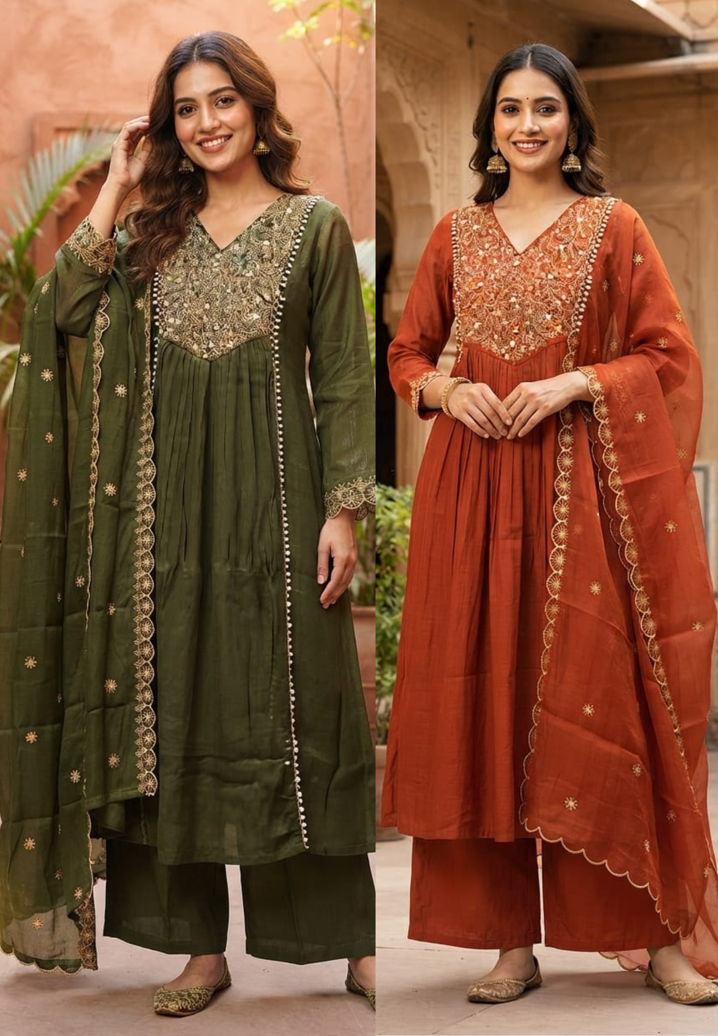 Grand Zardosi Yoke With Pearl Highlights Surat Mul-Chanderi A-Line Full Suit Set With Dupatta- 15828