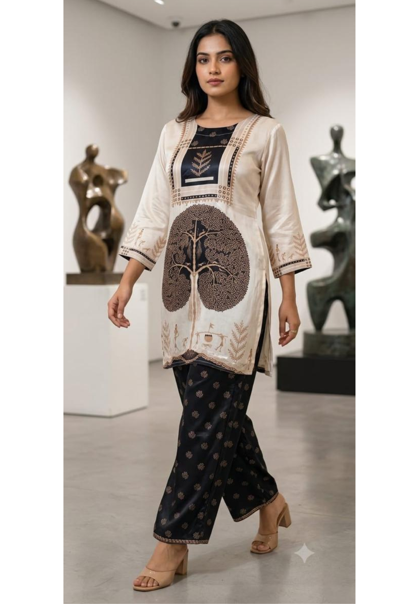 Humming Tree Inspired Artisnal Print Flowy Crepe Co-Ord Set- 15239