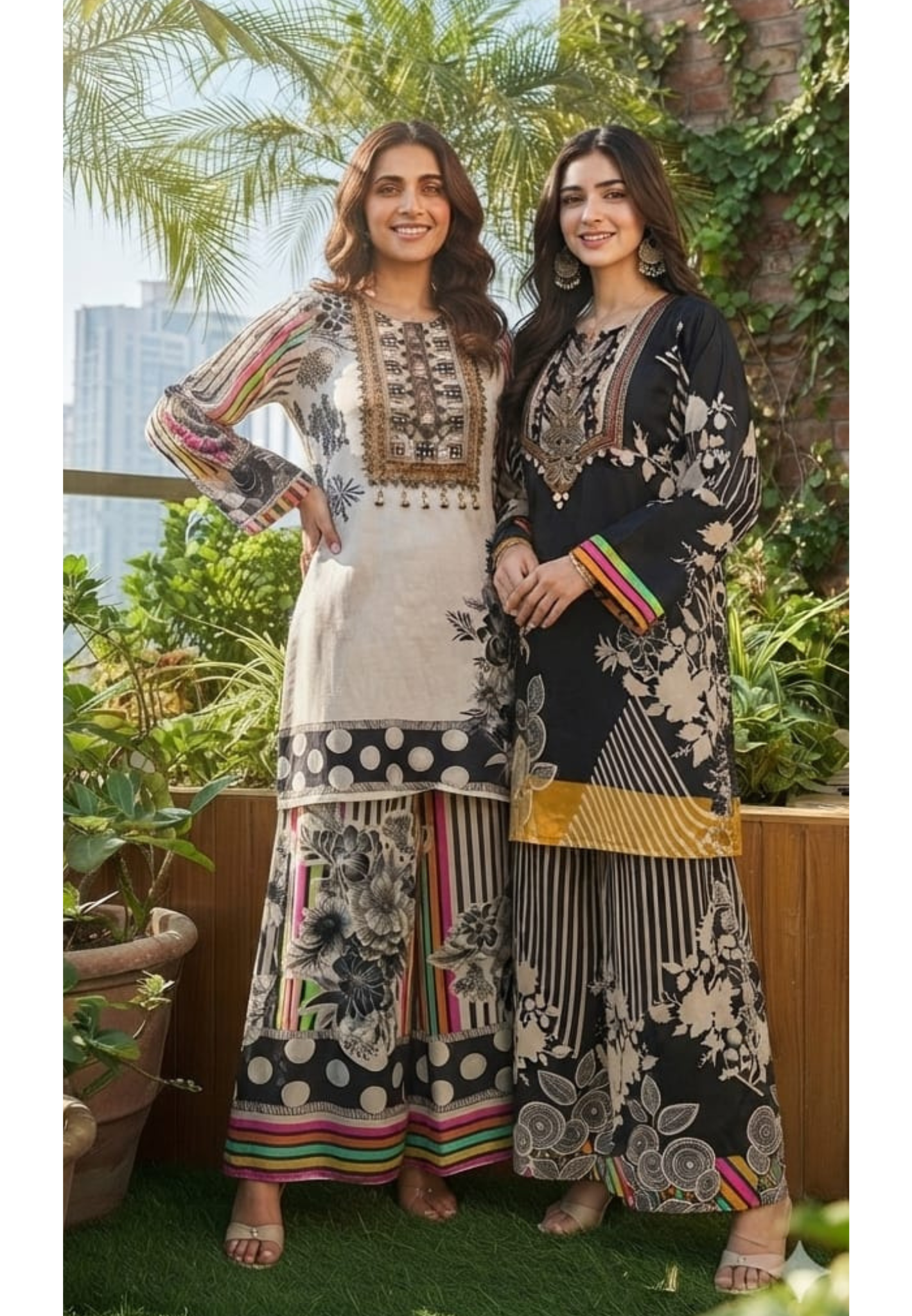 Attractive Digital Neon Highlighted Motifs Pure Crepe Co-Ord Set- 15763