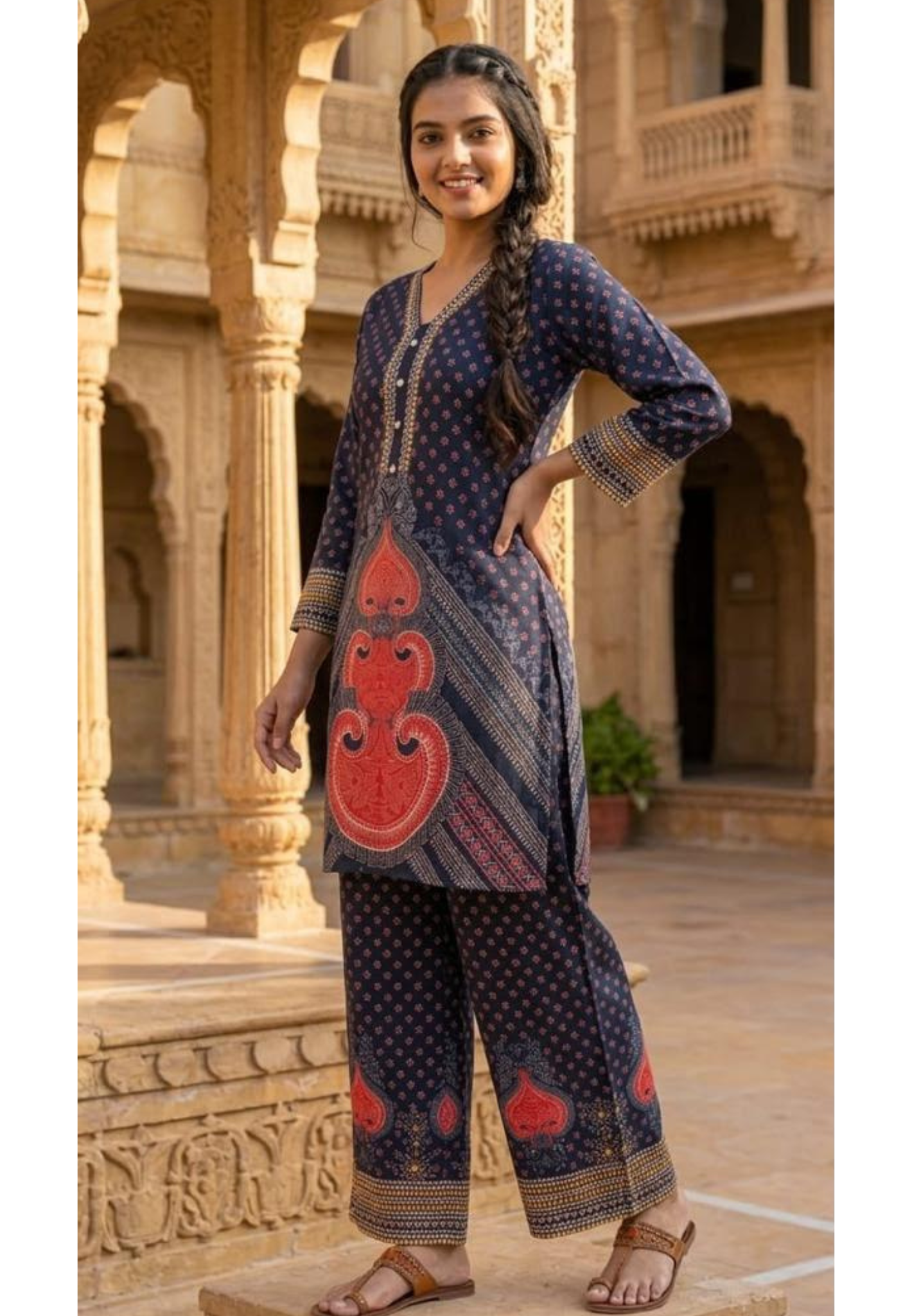 Solitare Inspired Print Flowy Pure Crepe Casual Co-Ord Set- 15239