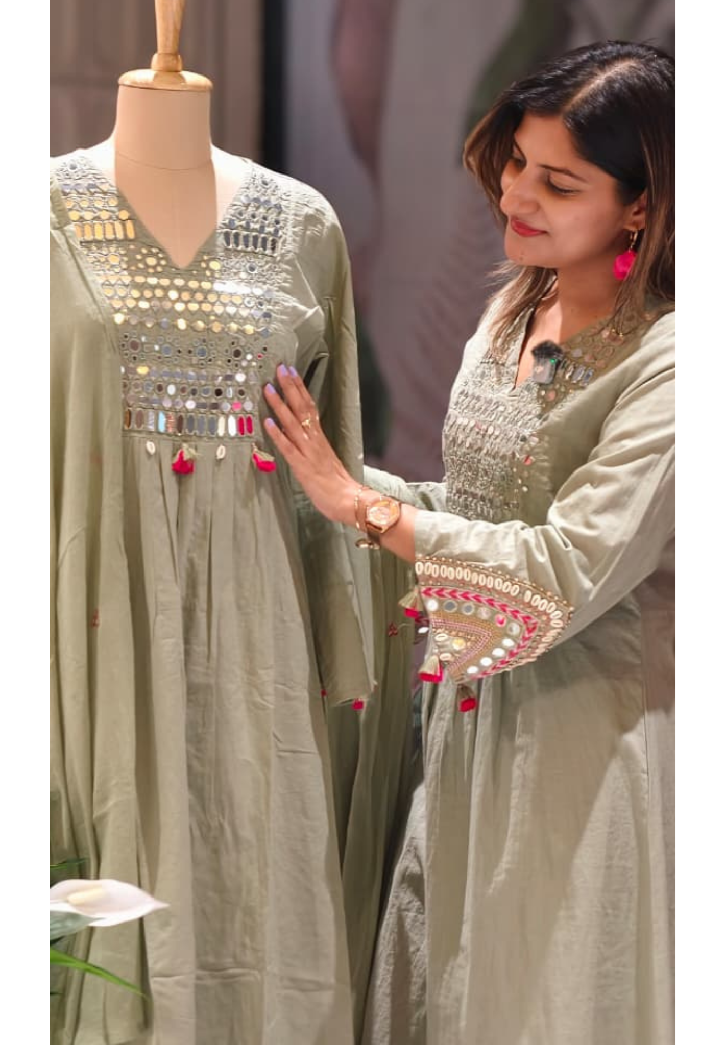 Kodi Real Mirror Work Handwork Boho Style A-Line Cotton Full Suit Set With Dupatta- 15782
