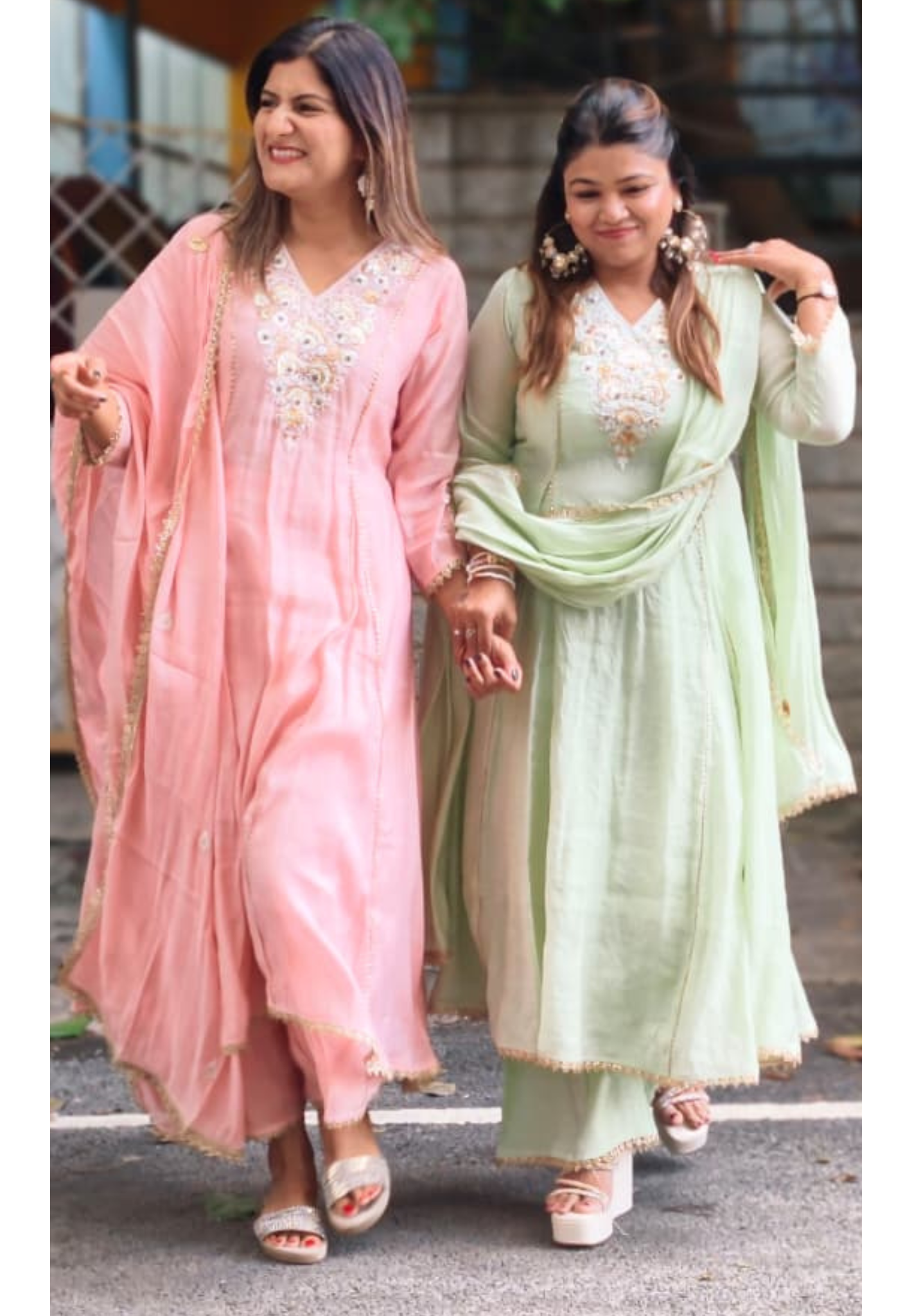 Elegant Intricate Embroidery Golden Lace Touch Mul-Chanderi A-Line Full Suit Set With Dupatta- 15791