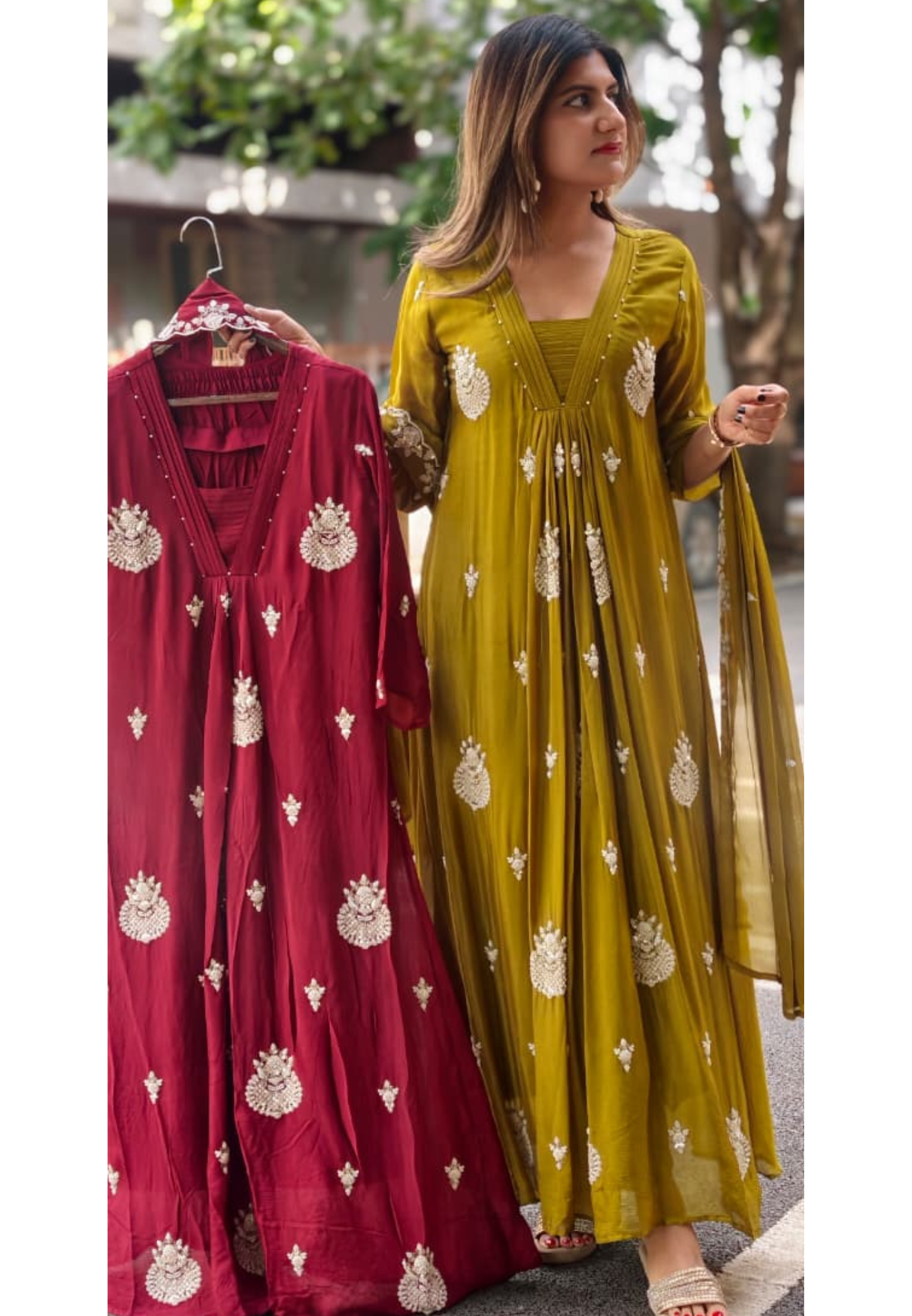 Premium Chinon Very Elegant Tiny Cut-Dana Embroidered Flowy Anarkali Full Suit Set With Dupatta- 15239
