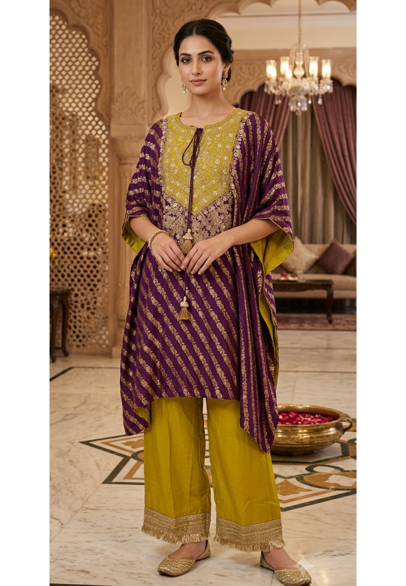 Festive Elegance Pure Banarasi Touch Dual Tone Vibrant Kaftan With Matching Bottom- 13378