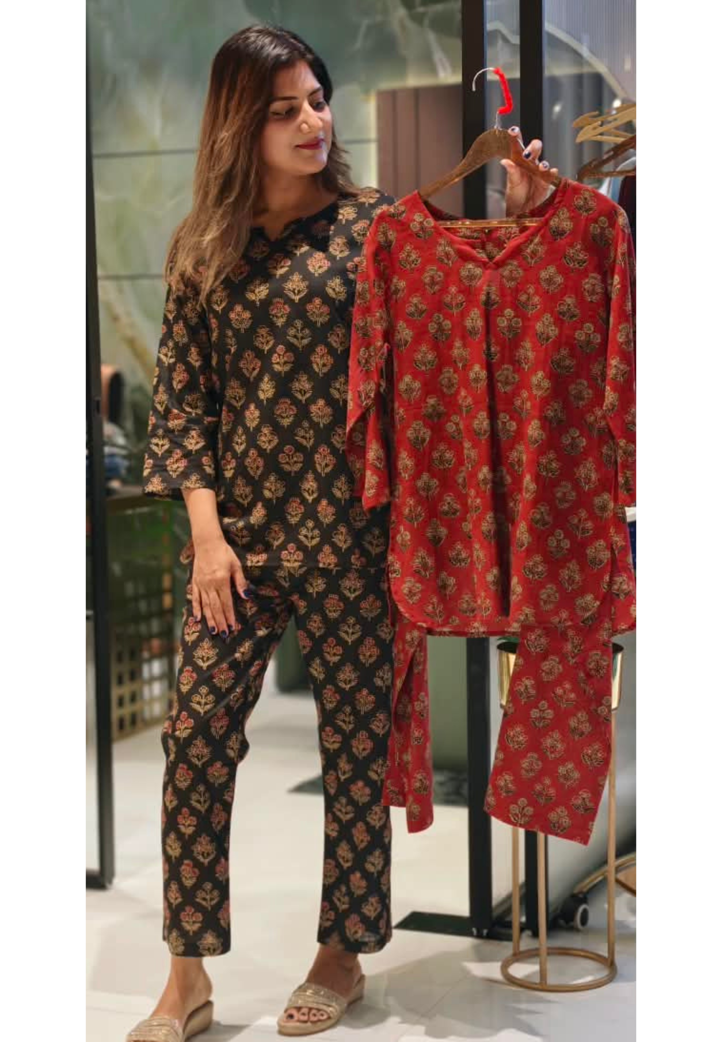 Ethinc Co-Ord Set With Block Floral Prints In Pure Cotton Fabric- 15694