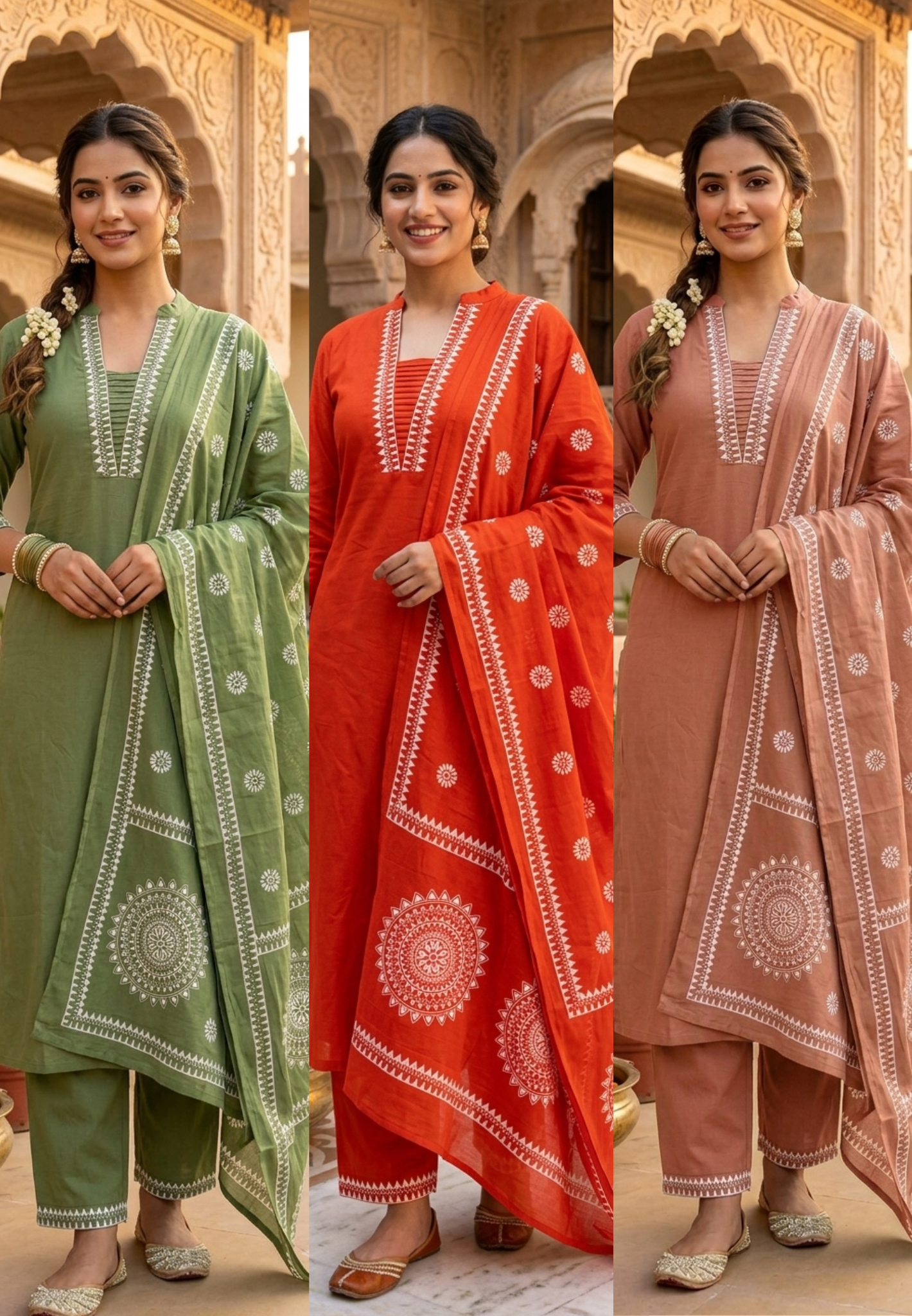 Pure Cotton Traditional Embroidered Straight Full Suit Set with Matching Dupatta-15876