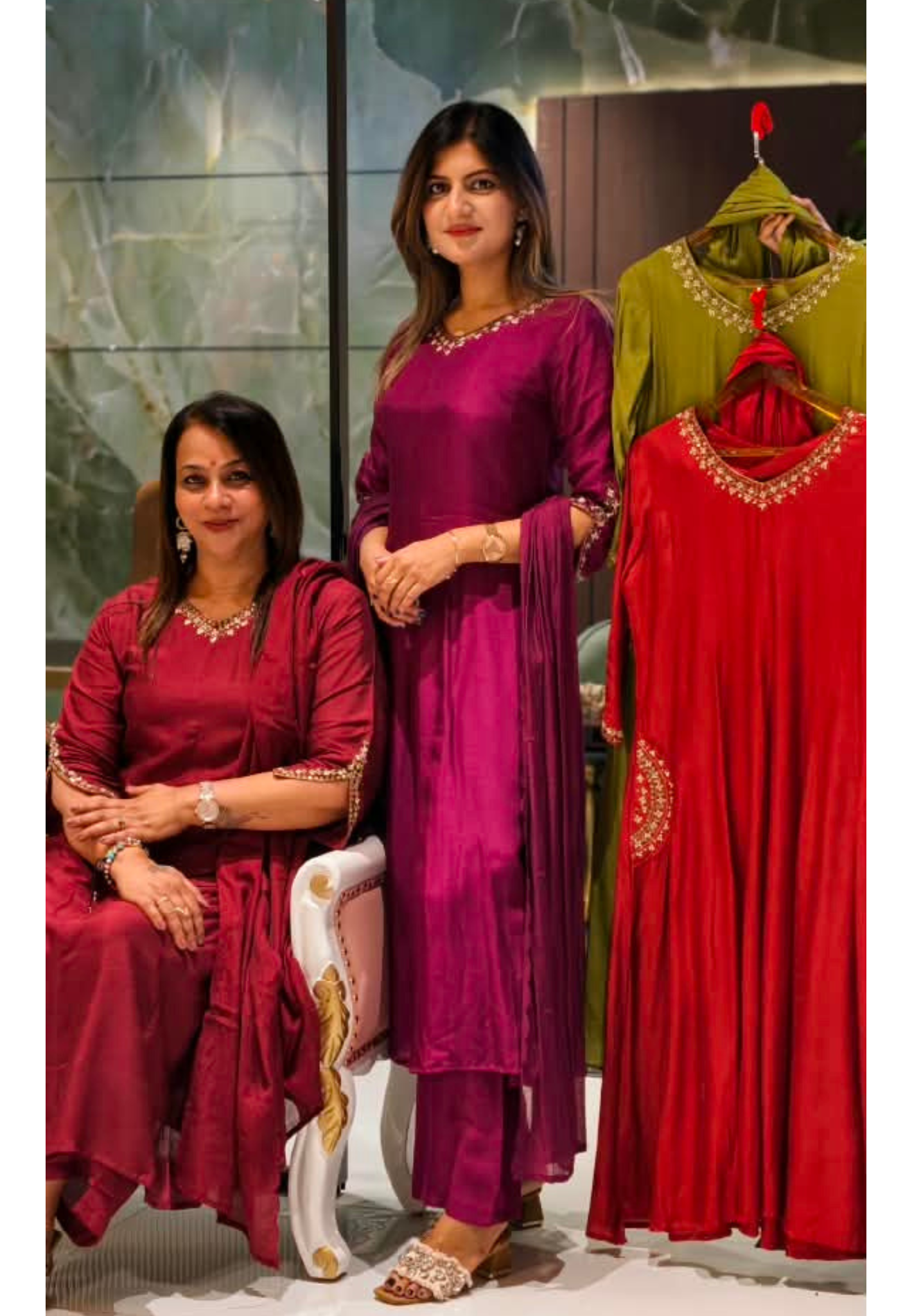 Solid Grace Smart Minimal Embroidery Over Neckline & Pockets Russian Silk A-Line Full Suit Set With Dupatta- 15233