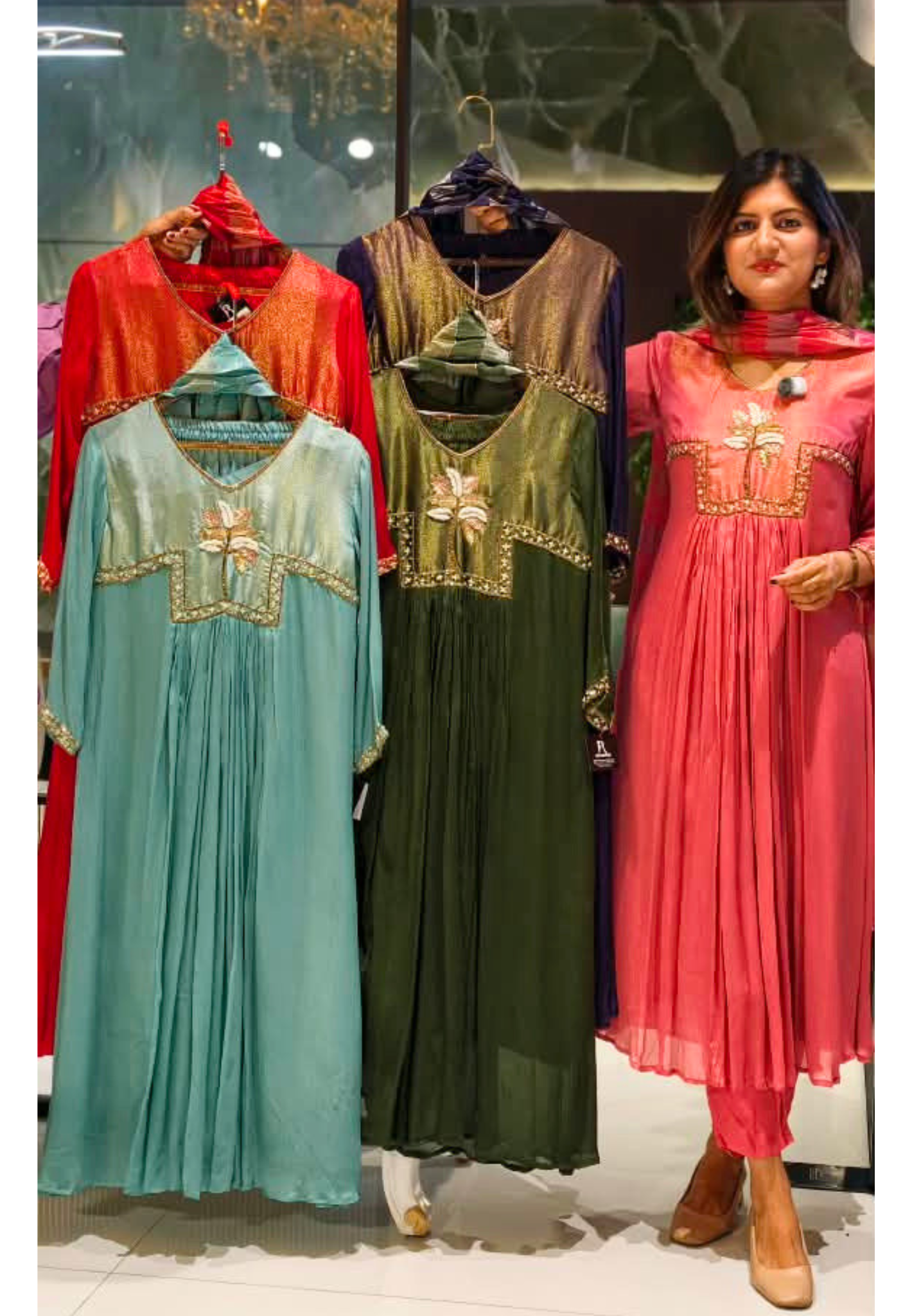 Ghoomar Palm Inspired Embroidered Yoke Chinon Matching Anarkali Full Suit Set With Dupatta- 15235