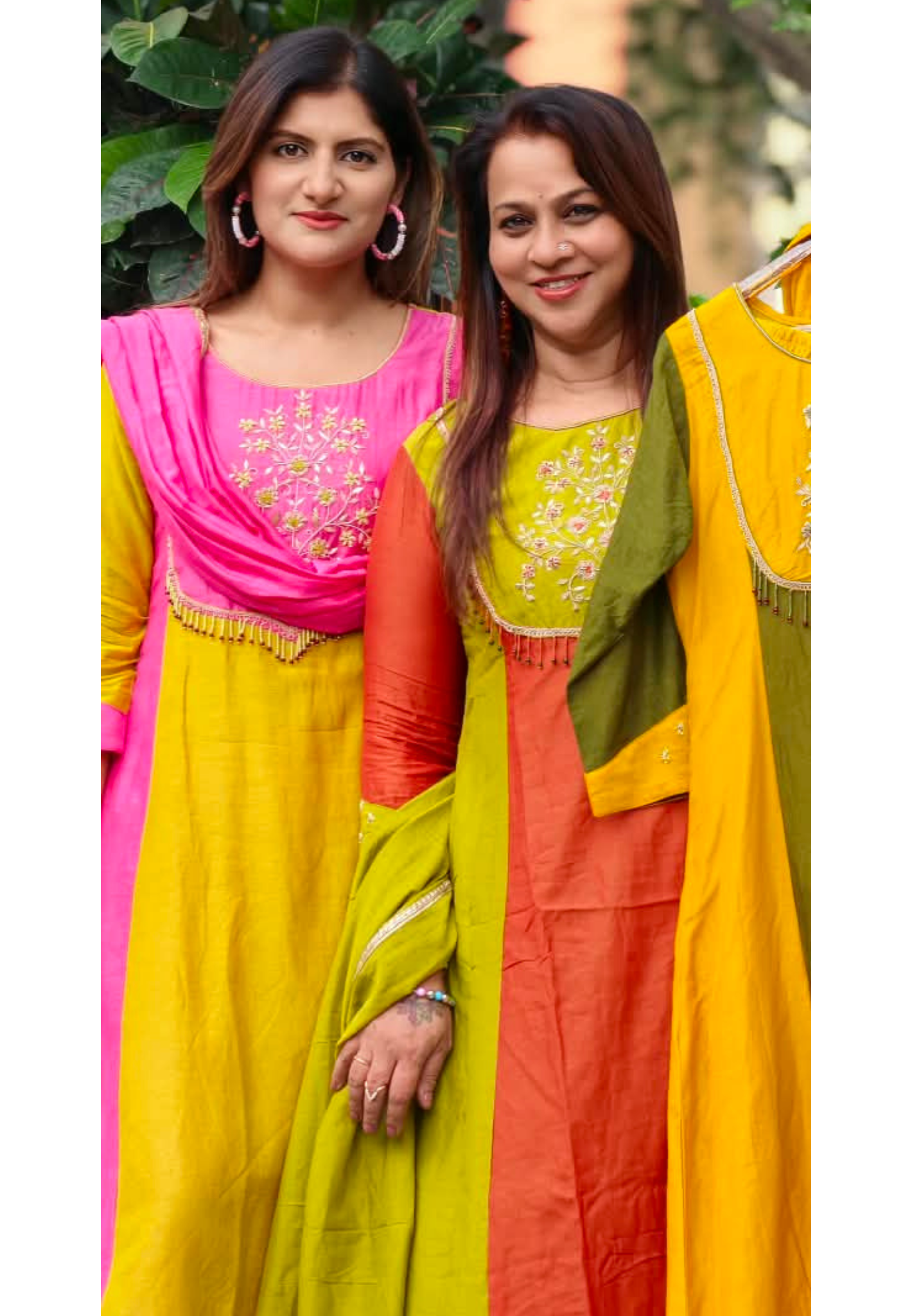 Vibrant Dual Tone Minimal Yoke Embroidered Panel A-Line Full Suit Set With Dupatta In Mul-Chanderi Fabric- 16083