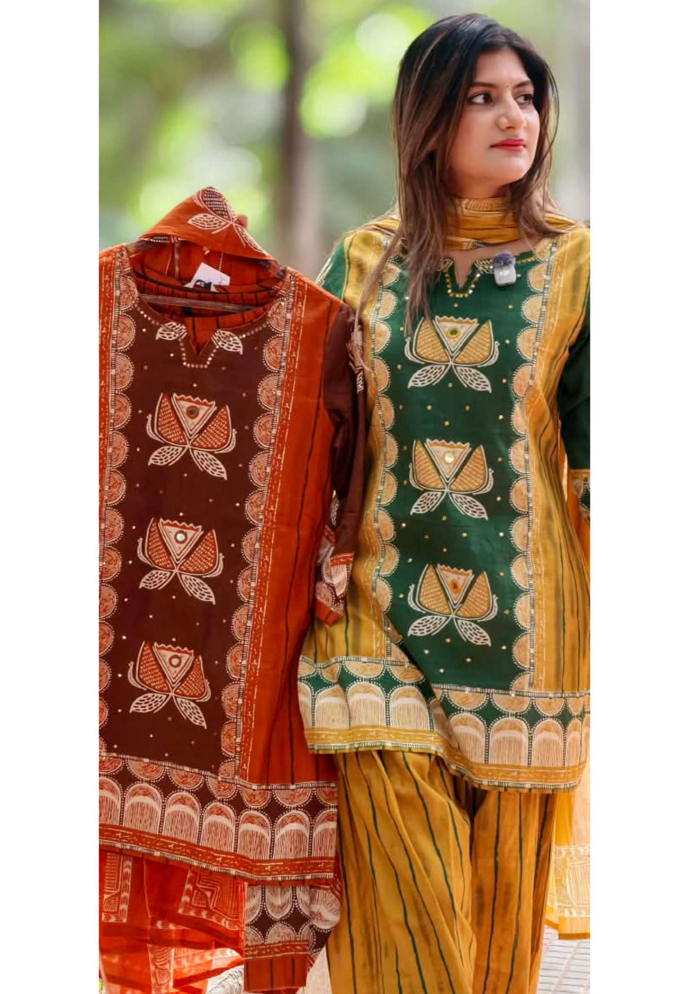 Heritage Floral Lotus Designer Cotton Kurti Pant with Dupatta Premium Suit Set –15680