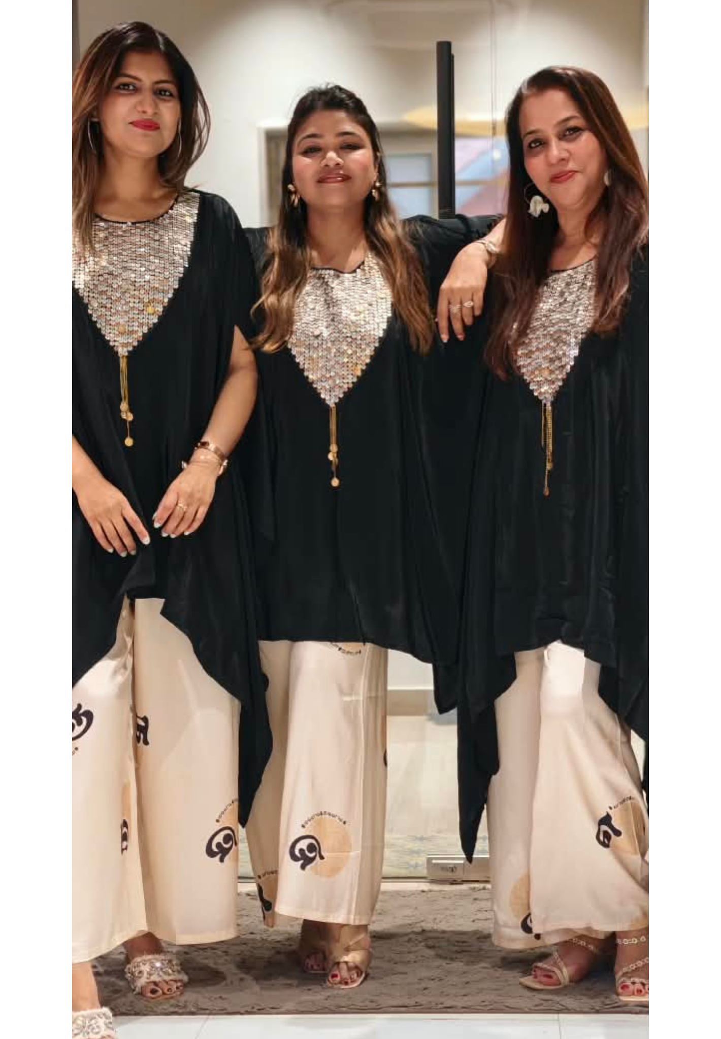 Heavy Shimmery Sequin With Coin Detailing Yoke Latkan Elegance Indo Look Kaftan Style Co-Ord Set- 16041