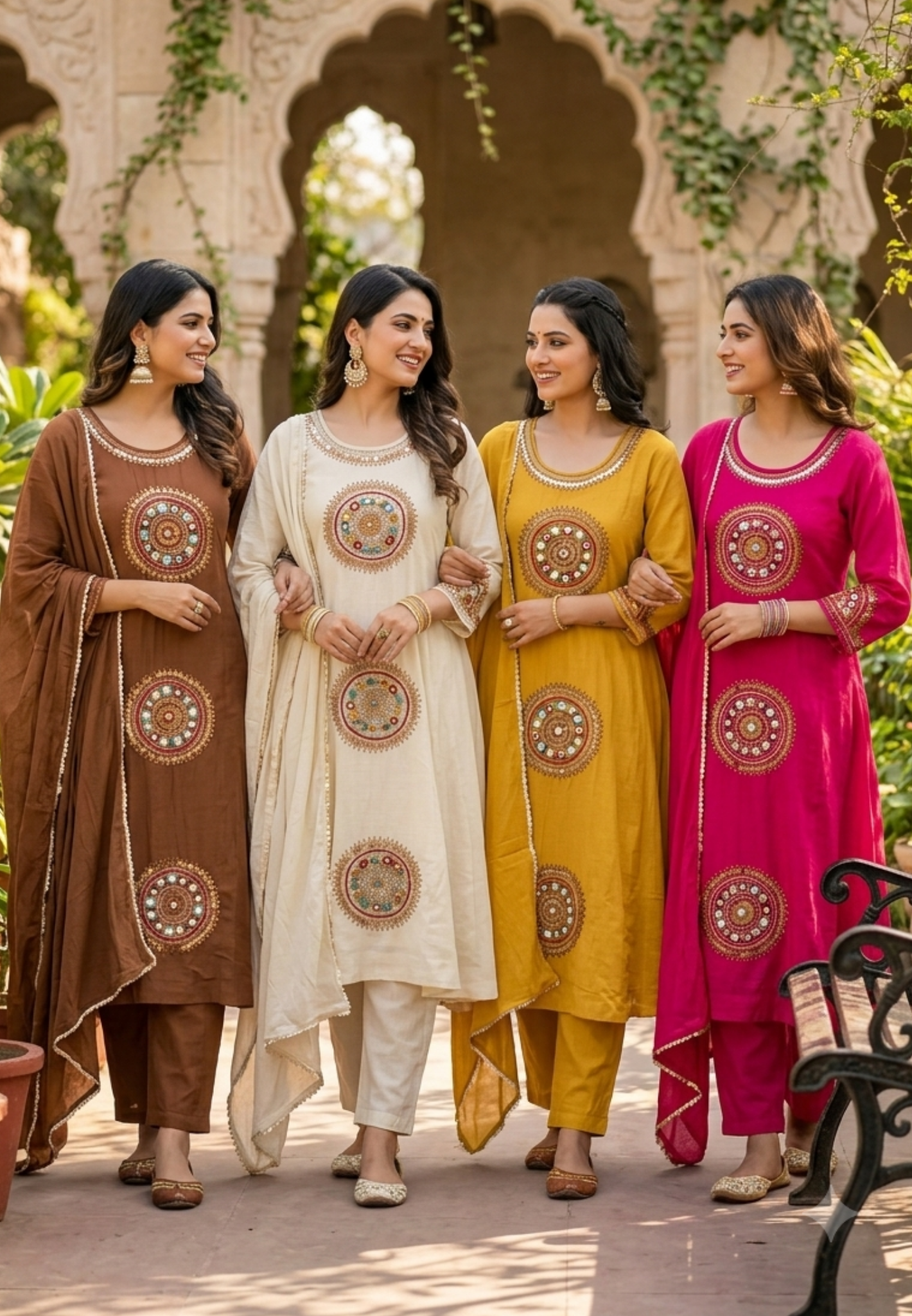 Heritage Intricate Mirror Tribal-Inspired Embroidery and Artisan Detailing Mul-Chanderi A-line Full Suit Set With Dupatta-16109