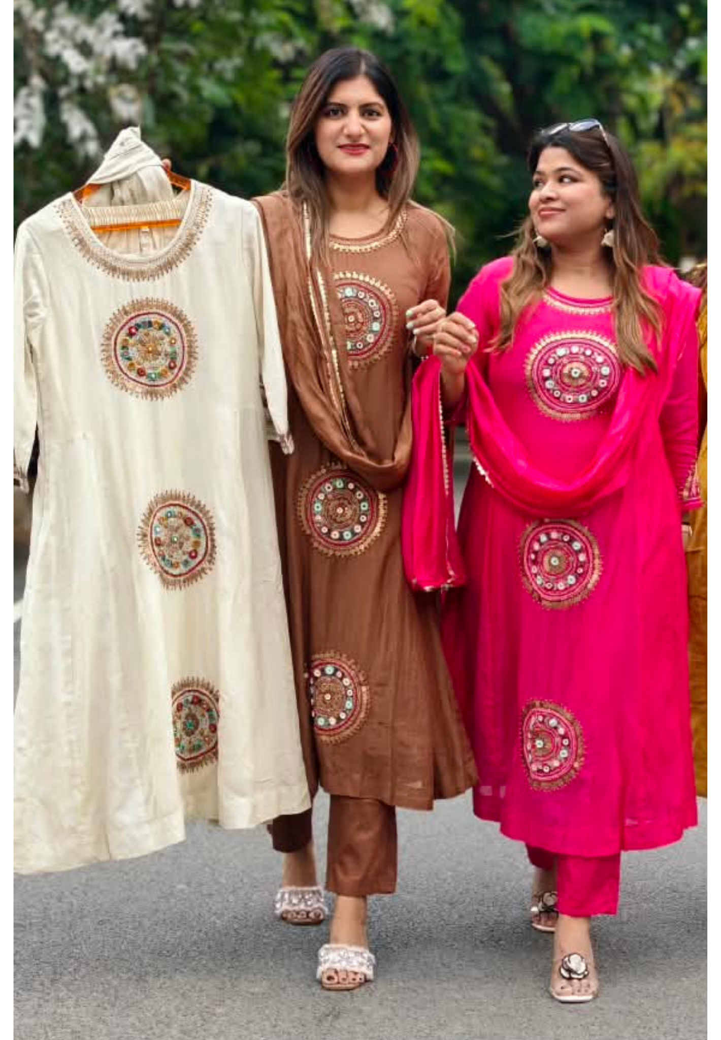 Heritage Intricate Mirror Tribal-Inspired Embroidery and Artisan Detailing Mul-Chanderi A-line Full Suit Set With Dupatta-16109