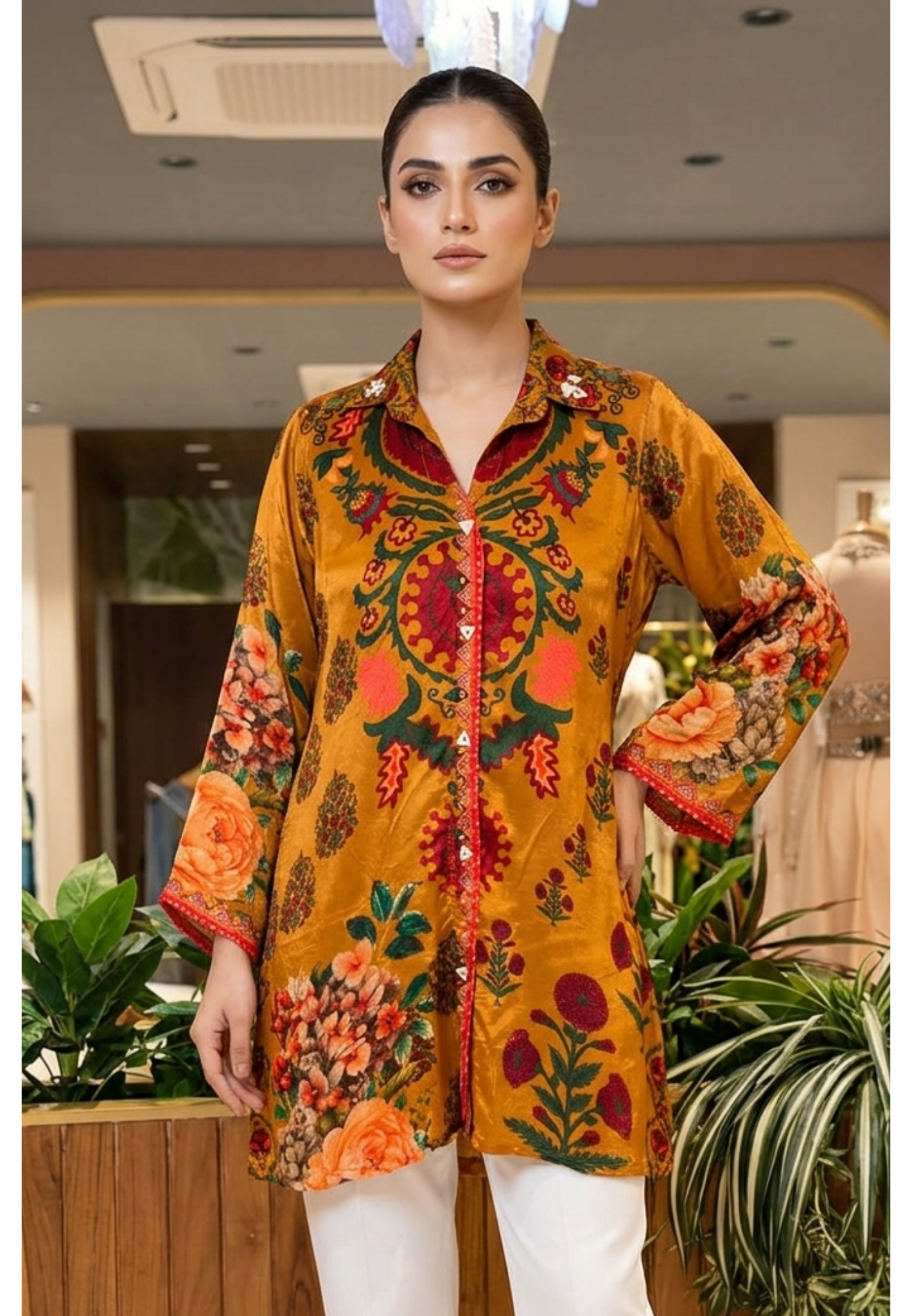 Colorful Multi Floral Prints Flowy Crepe Casual Wear Shirt- 15434