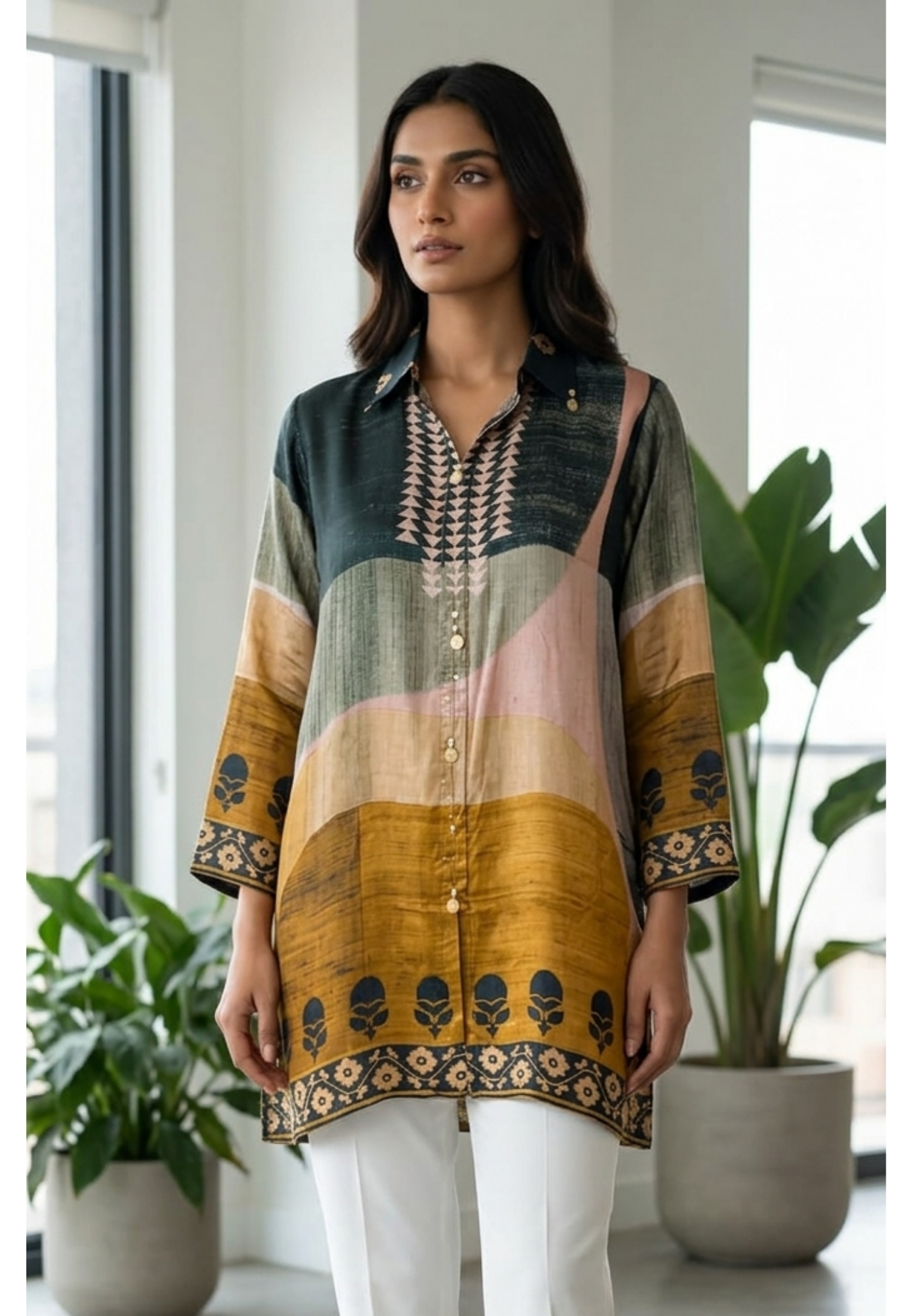 Beautifully Multi Printed Collared Casual Wear Crepe Shirt- 15634