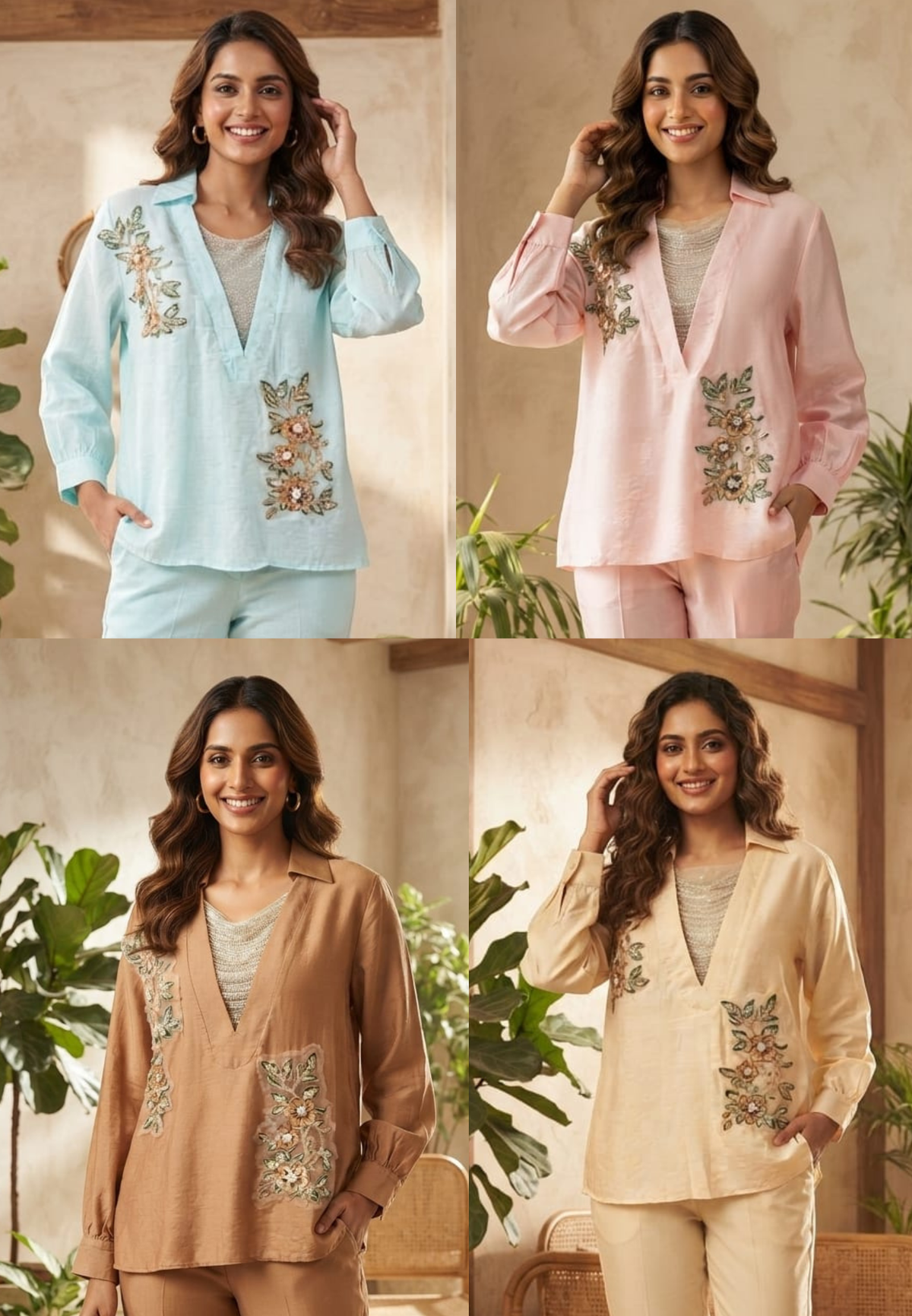 Elegant Floral Embroidery Patched Shimmer Jewel Imported Western Only Top- 16164