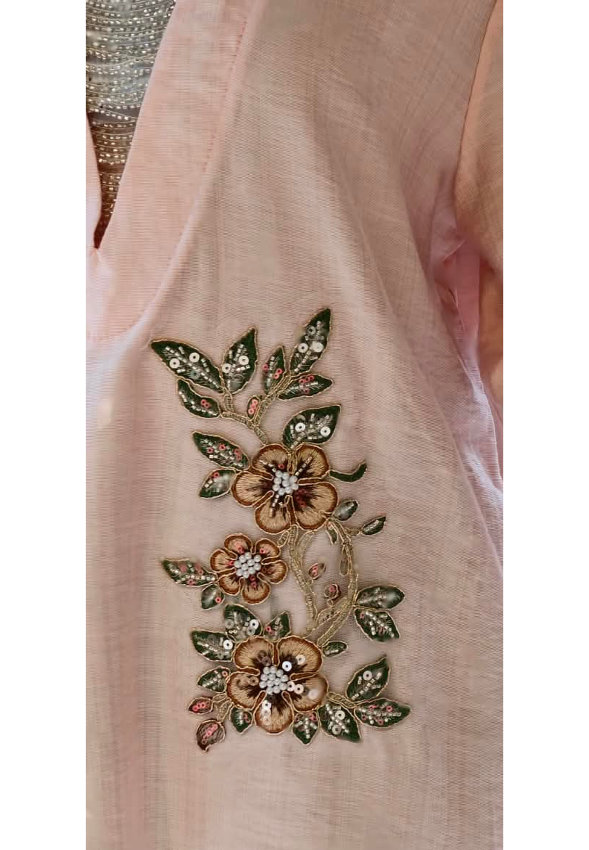 Elegant Floral Embroidery Patched Shimmer Jewel Imported Western Only Top- 16164