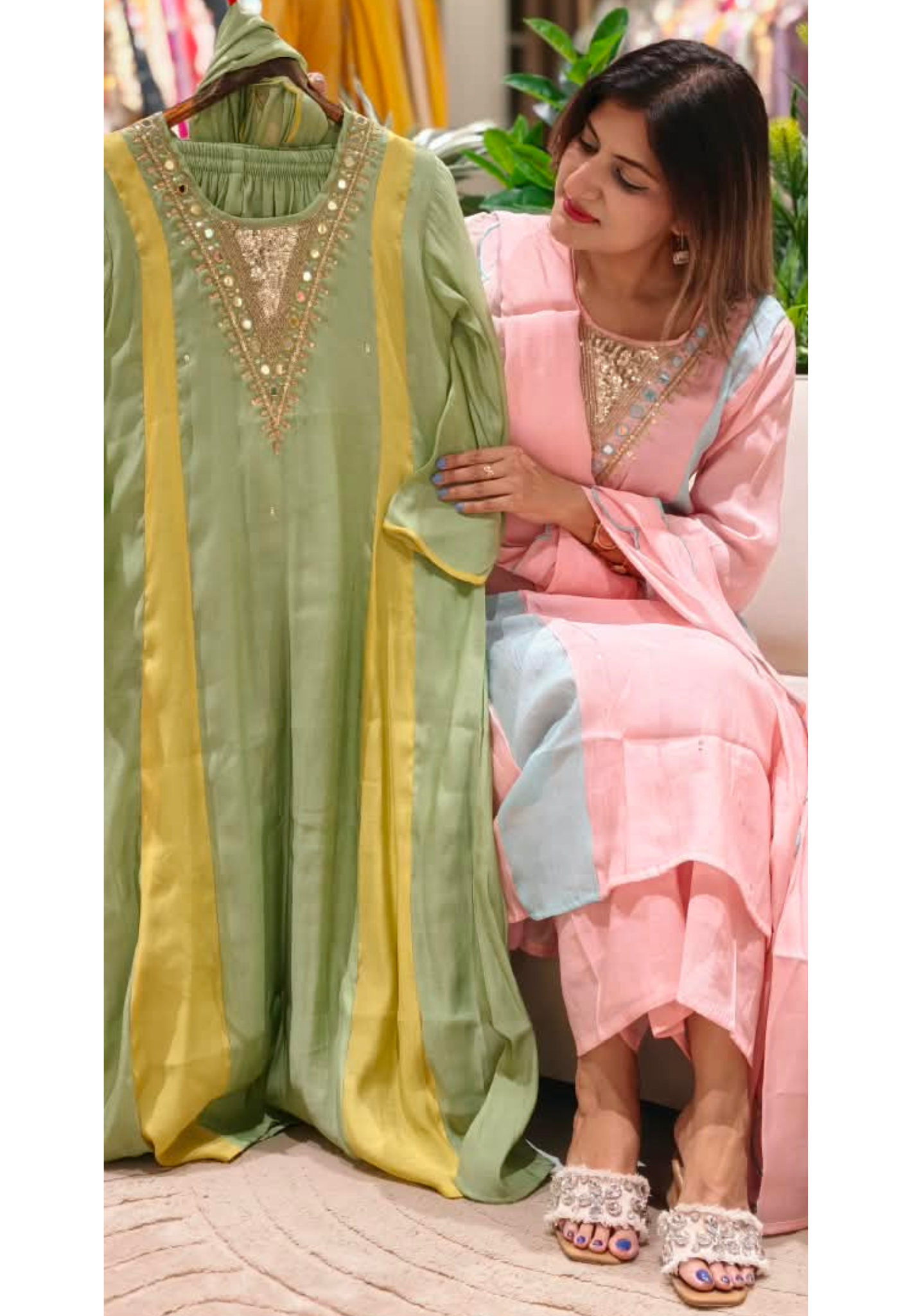 Real Mirror With Sequin Beautiful A-Line Surat Mul-Chanderi Full Suit Set With Dupatta- 16223