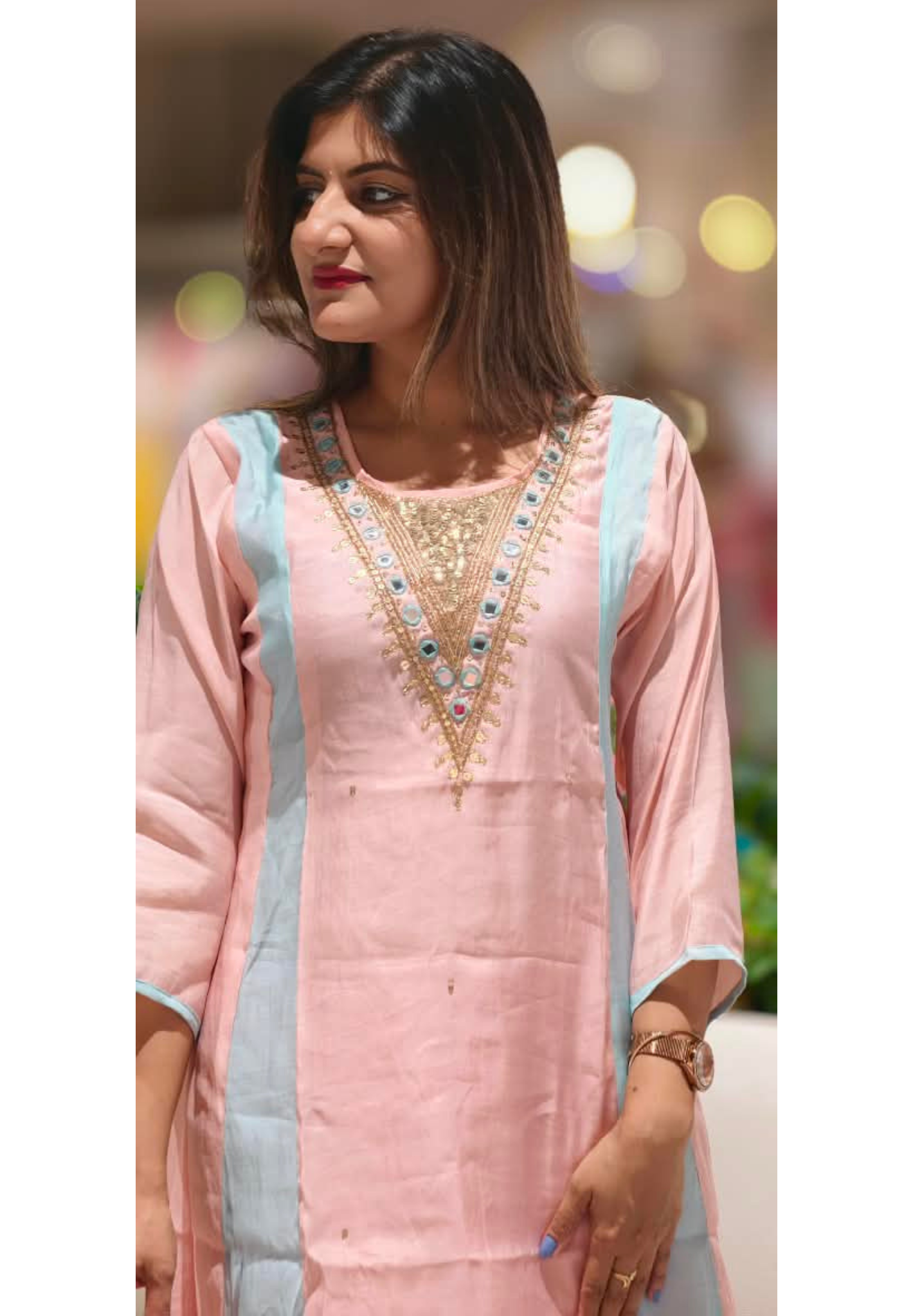 Real Mirror With Sequin Beautiful A-Line Surat Mul-Chanderi Full Suit Set With Dupatta- 16223