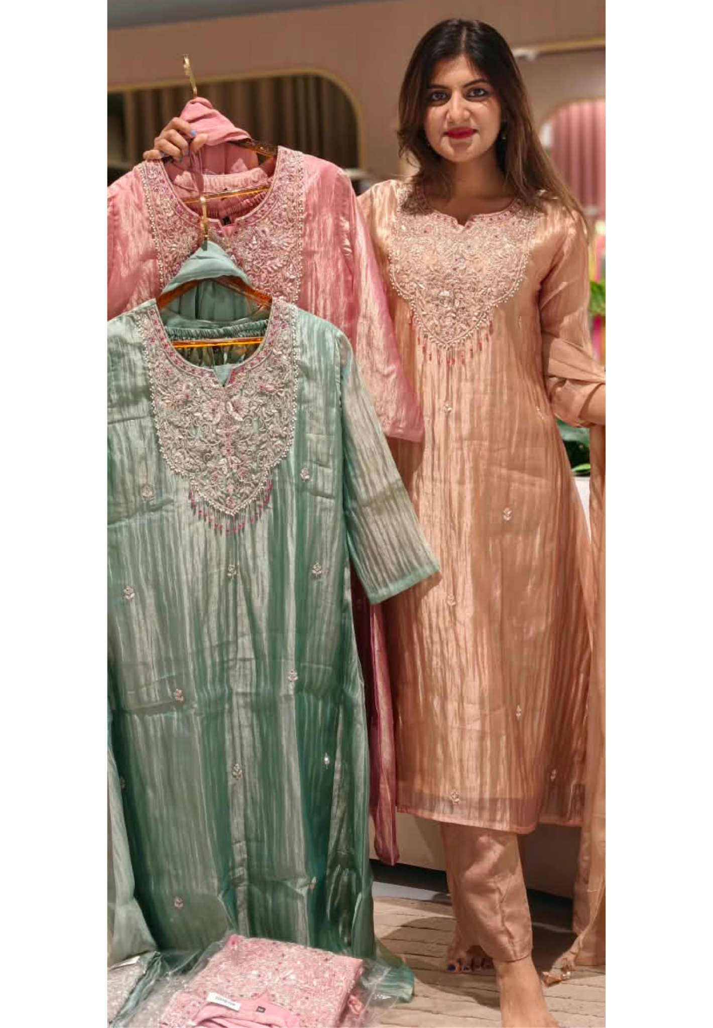 Premium Salsa Heavy Zardosi Intricate Embroidery Yoke Crushed Look A-Line Full Suit Set With Dupatta- 16237