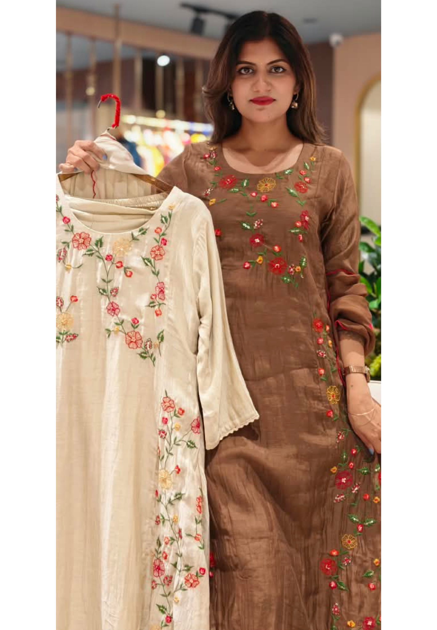 Spring Floral Gardenia Embroidered Banarasi Mul-Chanderi A-Line Full Suit Set With Dupatta- 16218