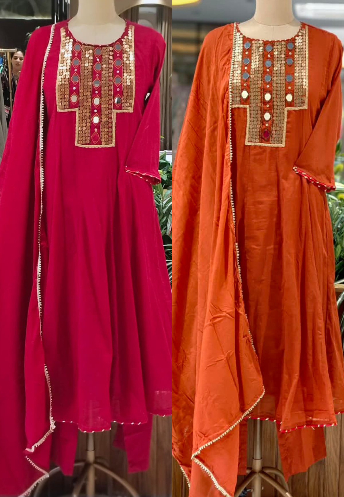 Real Mirror Boho Chic Boxed Yoke Panel Mul-Cotton Anarkali Full Suit Set With Dupatta- 16241