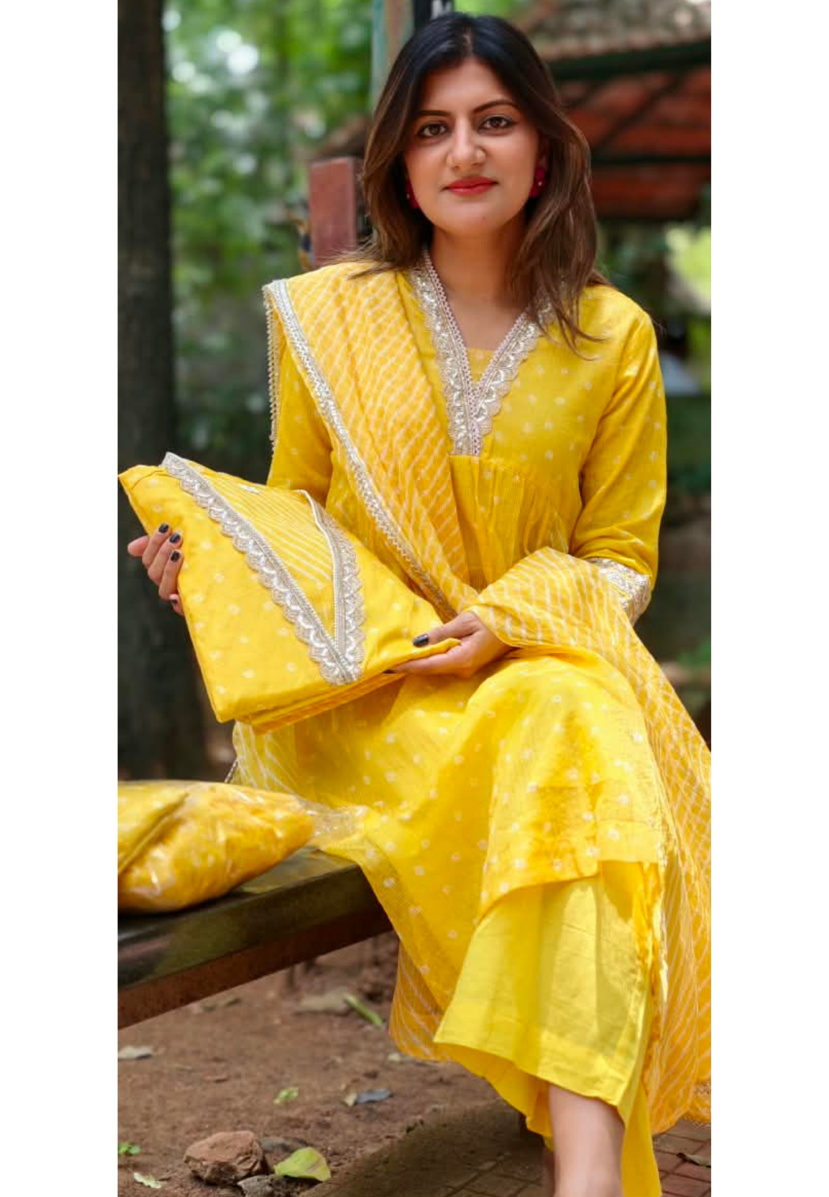 Summer Grace Fresh Yellow Vibe Kota Doria A-Line Full Suit Set With Dupatta- 16134