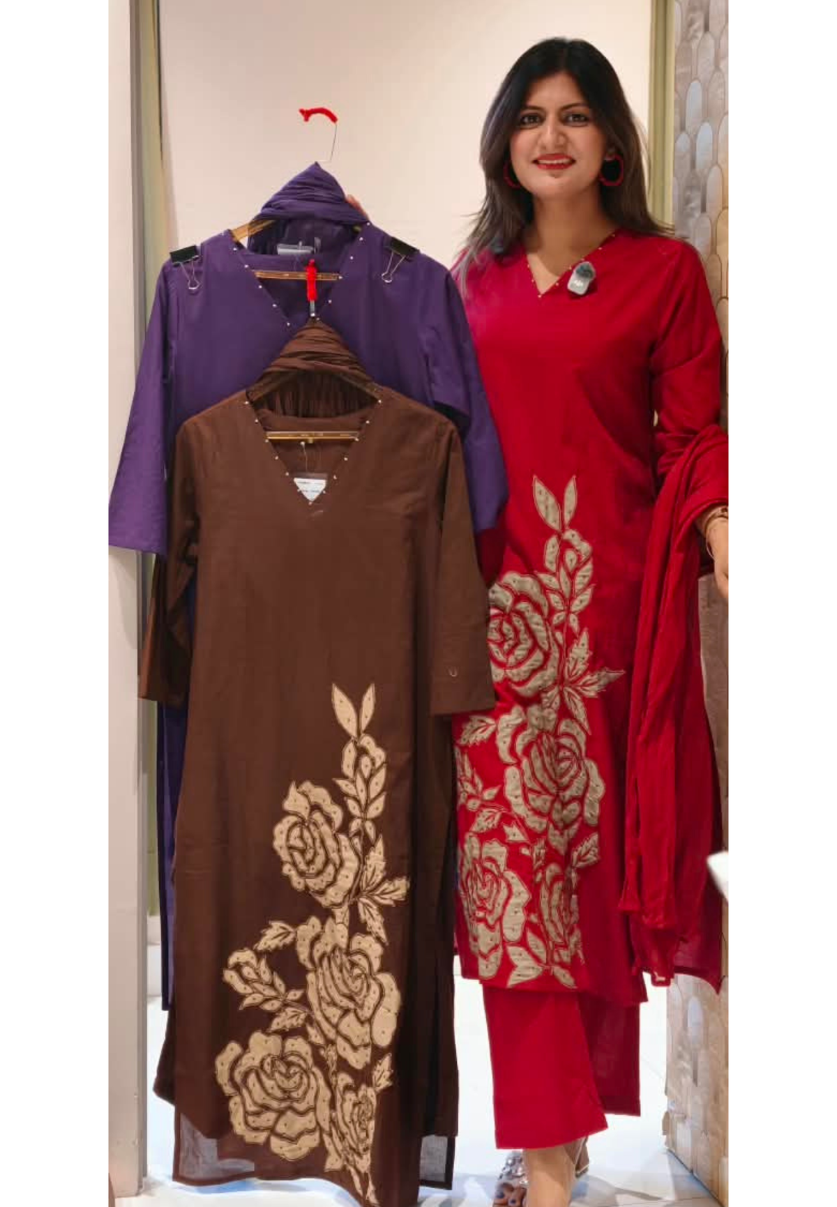 Rose Inspired Weavin Embroidery Solid Matching Cotton Straight Full Suit Set With Dupatta- 16122