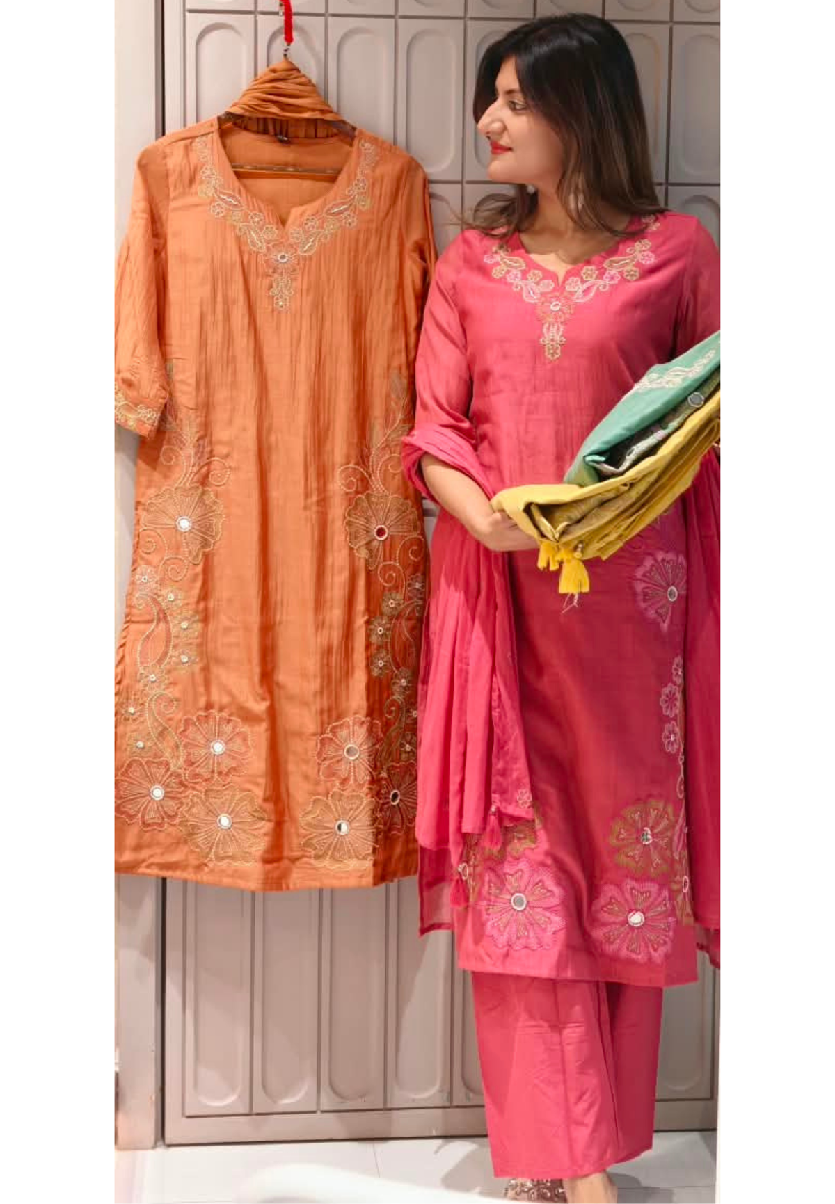 Intricate Embroidered Elegance Surat Mul-Chanderi Straight Full Suit Set With Dupatta- 16085