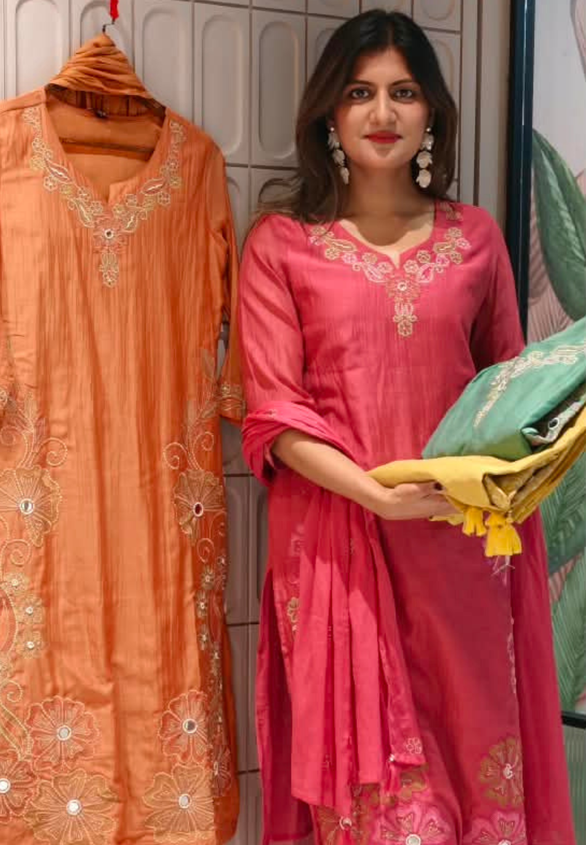 Intricate Embroidered Elegance Surat Mul-Chanderi Straight Full Suit Set With Dupatta- 16085